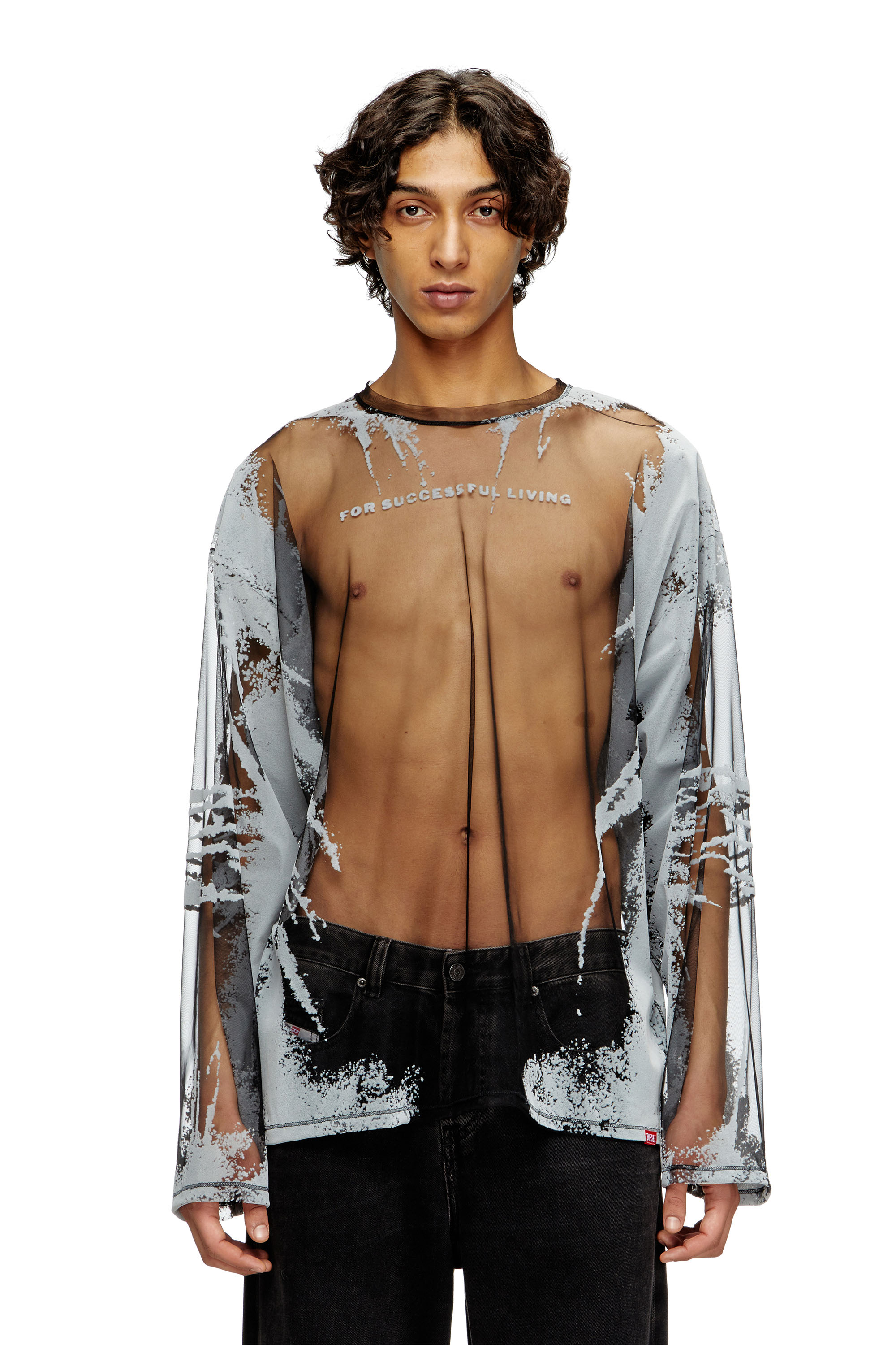 Diesel - T-HASSAN-LS-A, Unisex's Long-sleeve nylon T-shirt with lyrics print in ブラック - 3