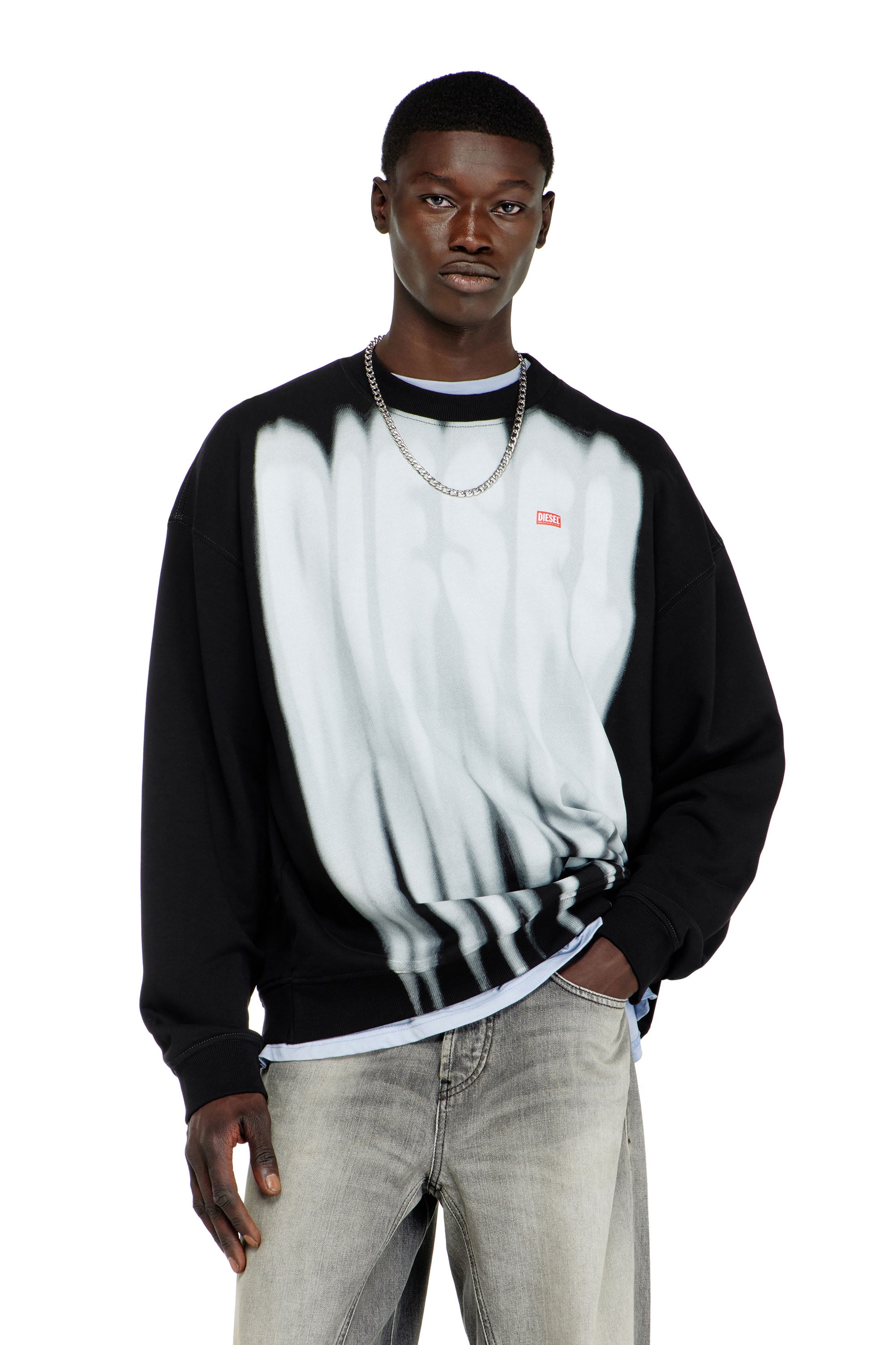 Diesel - S-BOXT-AA1, Male's プルオーバースウェット in ブラック/ホワイト - 1