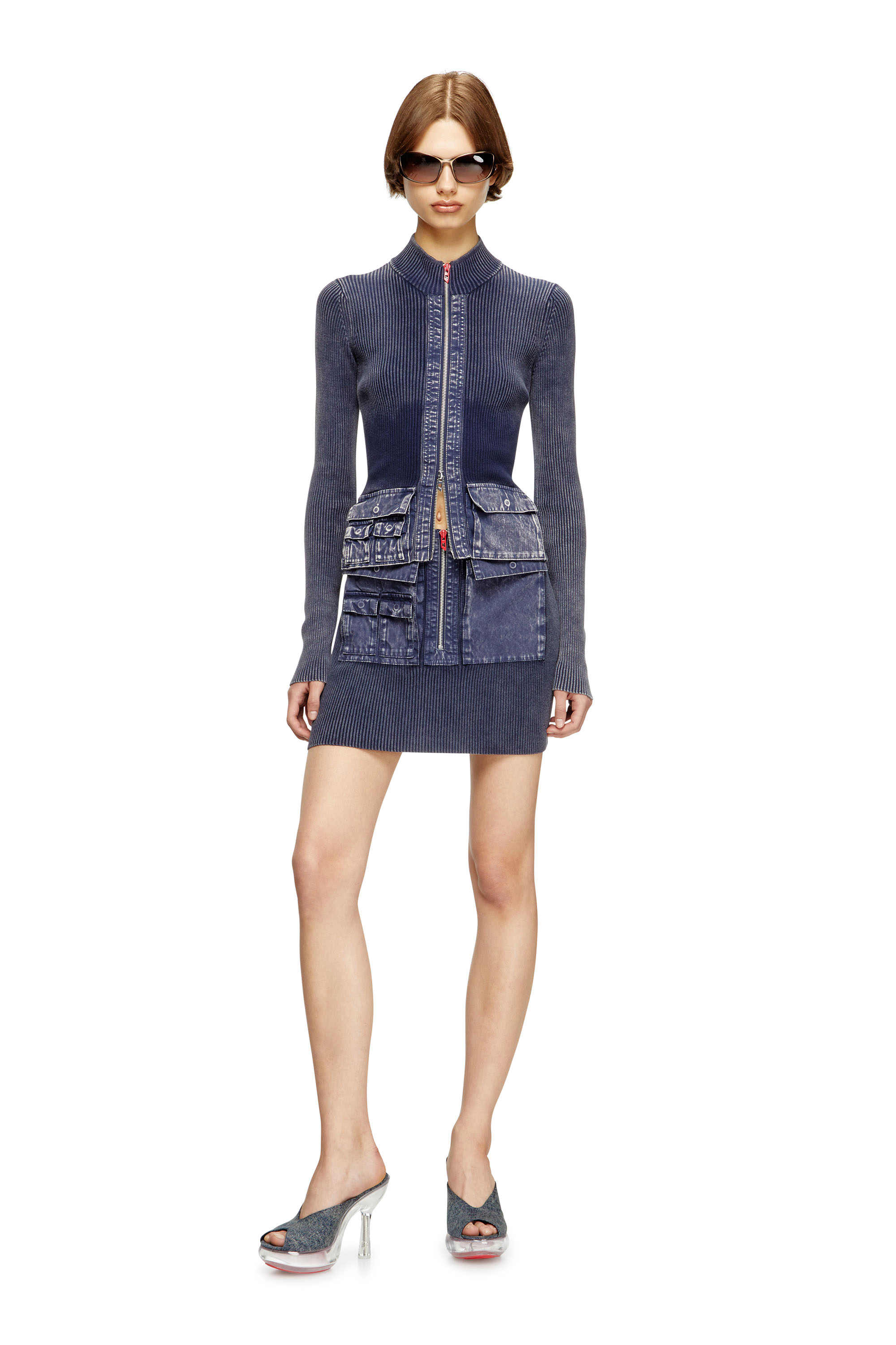 Diesel - M-MELISSA, Female's Zip-up cardigan with denim cargo pockets in ブルー - 2