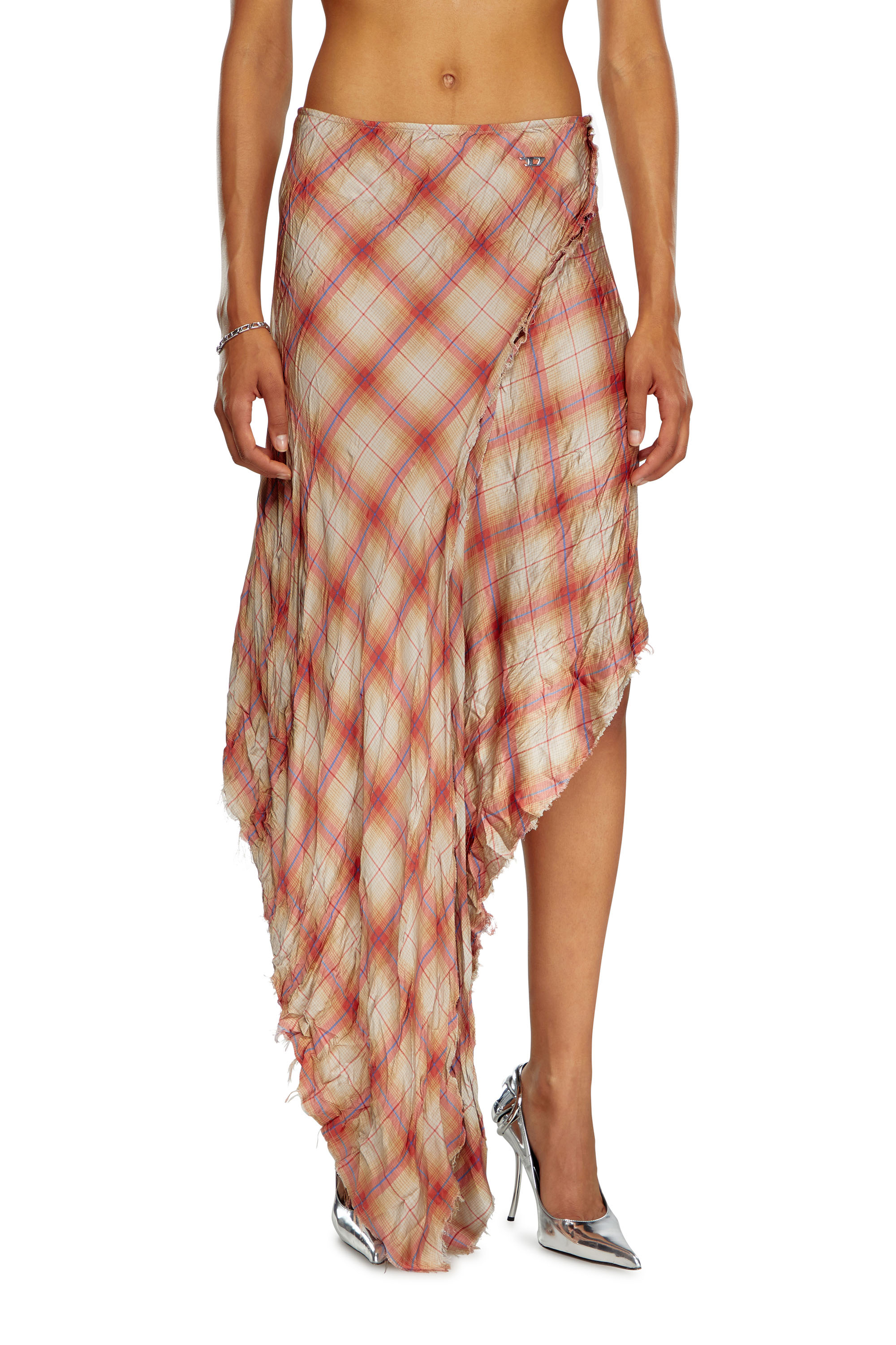 Diesel - O-DEON, Female's Wrapped skirt in wrinkled satin in レッド - 2