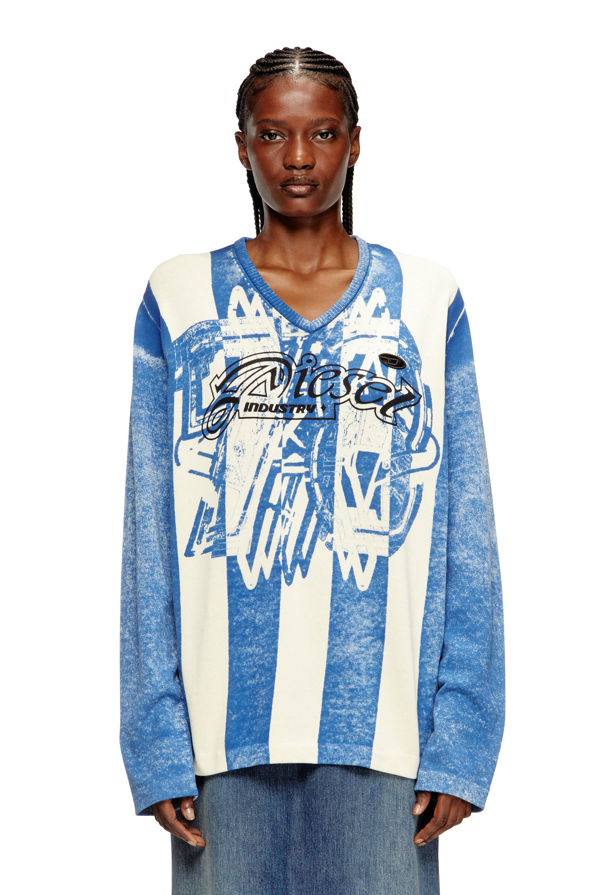 Diesel - K-OLIBA-V, Unisex's プルオーバーニット in ブルー/ホワイト - 1