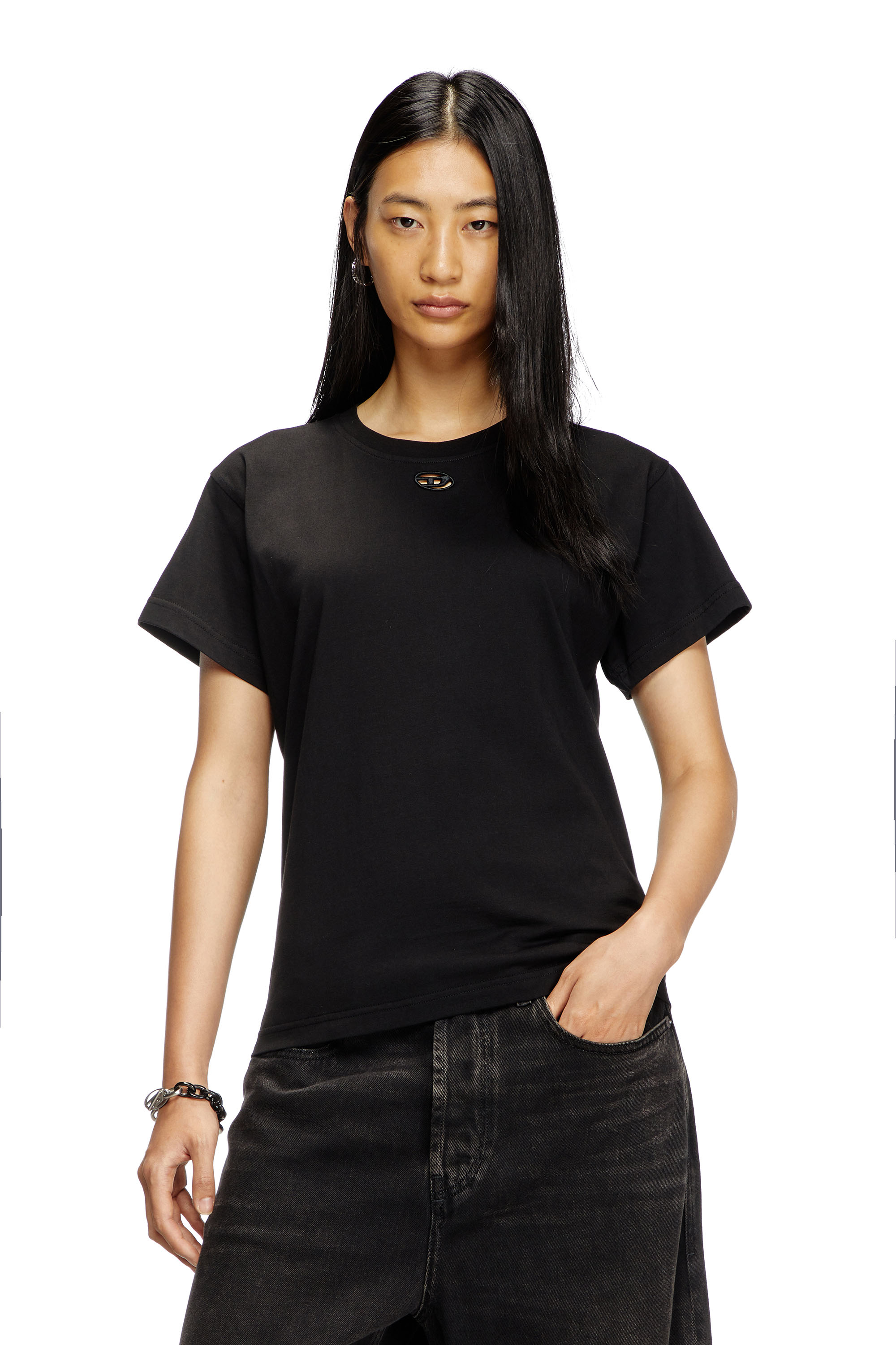 Diesel - T-MAREY, Female's T-shirt with small Oval D in ブラック - 1