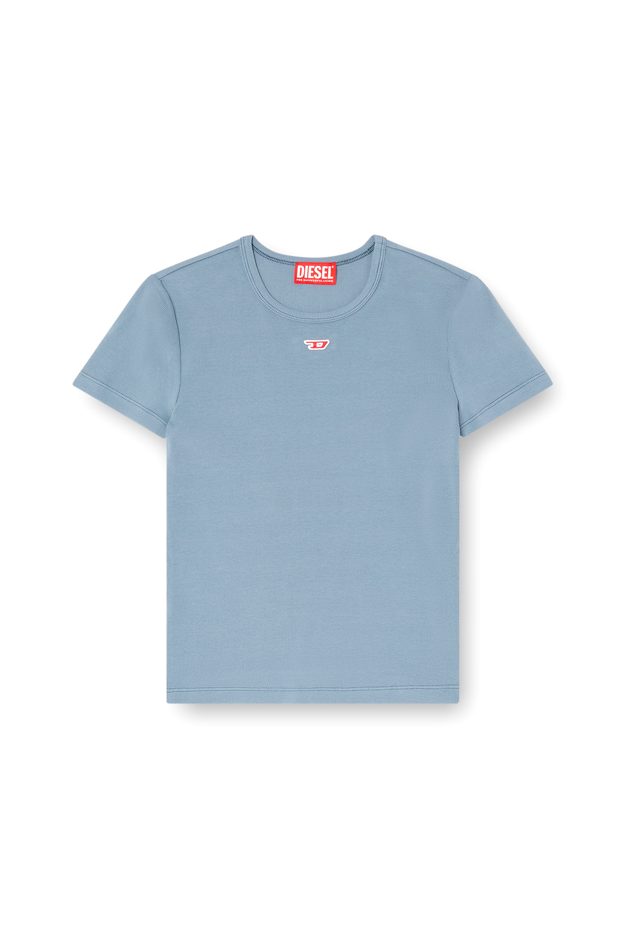 Diesel - T-ELE-LONG-D, Female's T-shirt with D logo patch in ライトブルー - 3