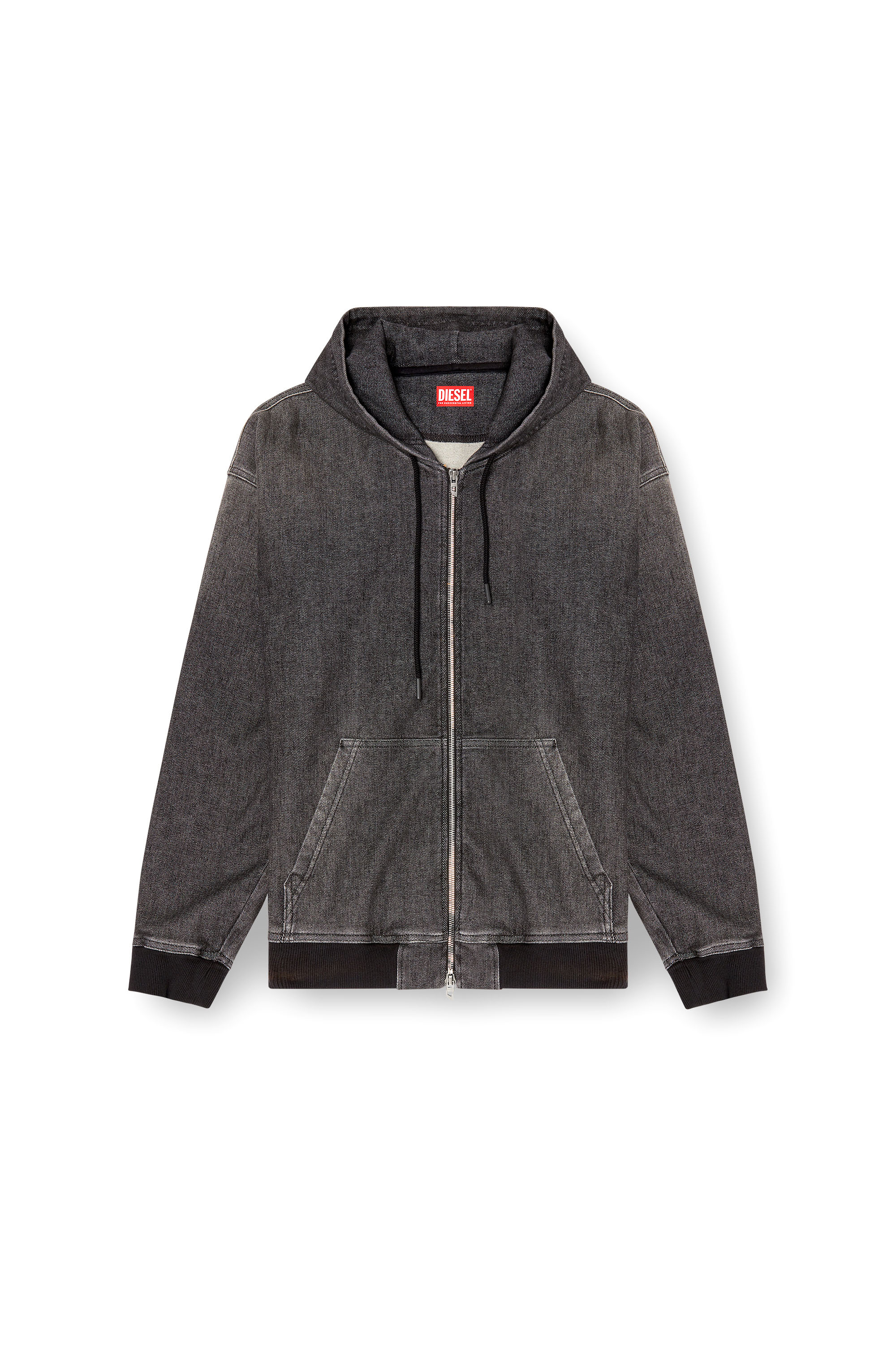 Diesel - D-GIRI-S TRACK, Unisex's Zipped hoodie in dirt-effect Track Denim in ブラック - 4