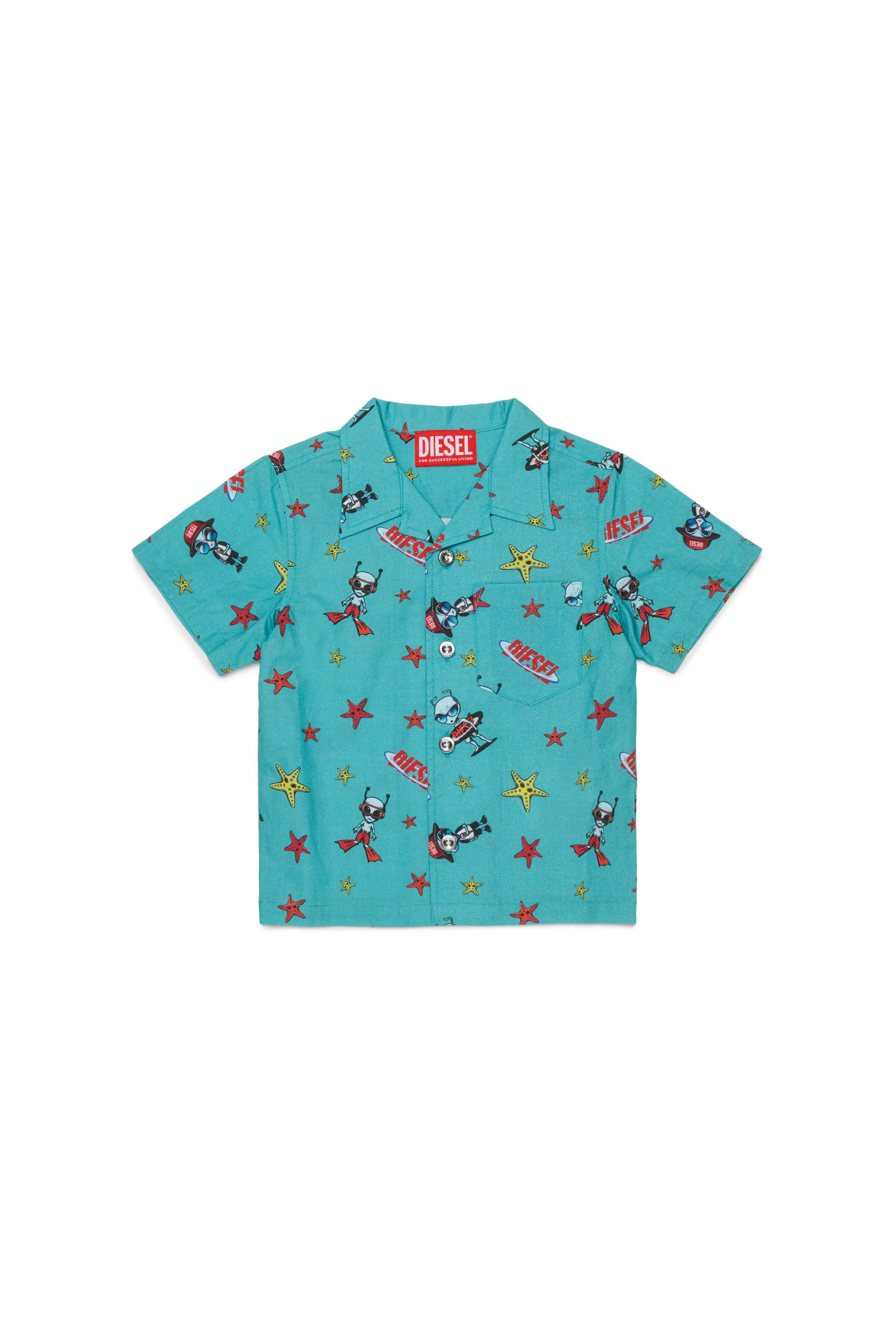 Diesel - MCALYB, Male's Cotton shirt with all-over prints in ウォーターグリーン - 1