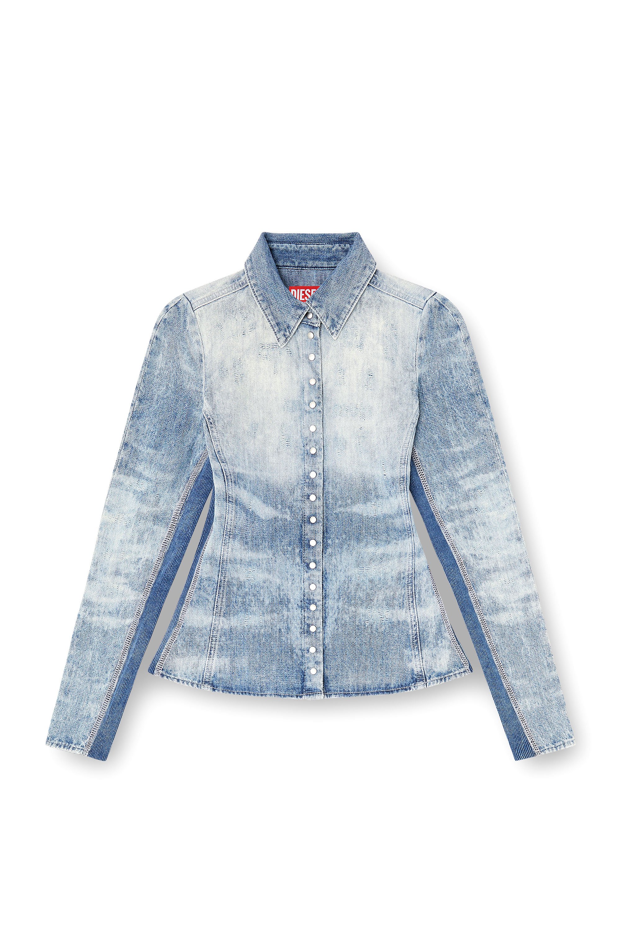 Diesel - DE-MASLY-FSH, Female's Shirt in distressed honeycomb denim in ライトブルー - 3