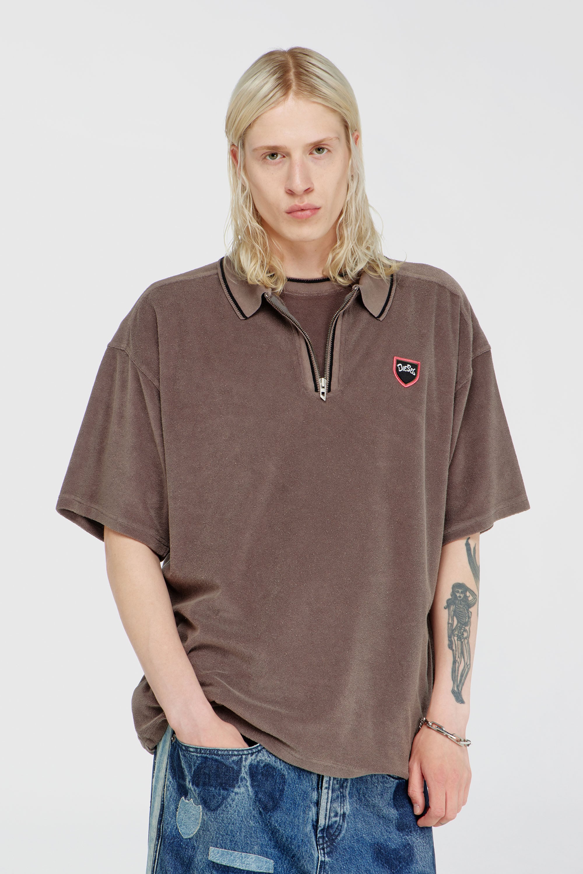 Diesel - T-SPONGY-ZIP, Male's ポロシャツ in ブラウン - 1