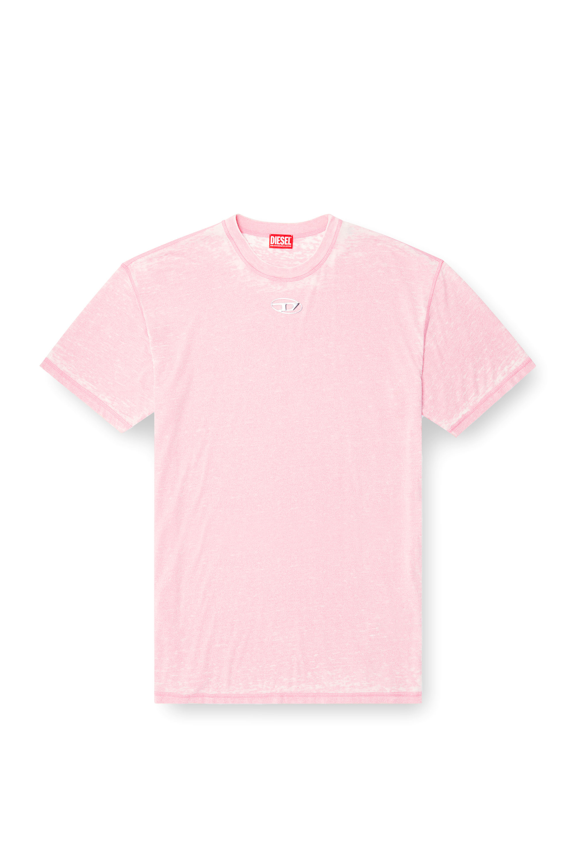 Diesel - T-BOXT-PAK, Male's Burnout T-shirt with metal-look logo in ピンク / ホワイト - 3