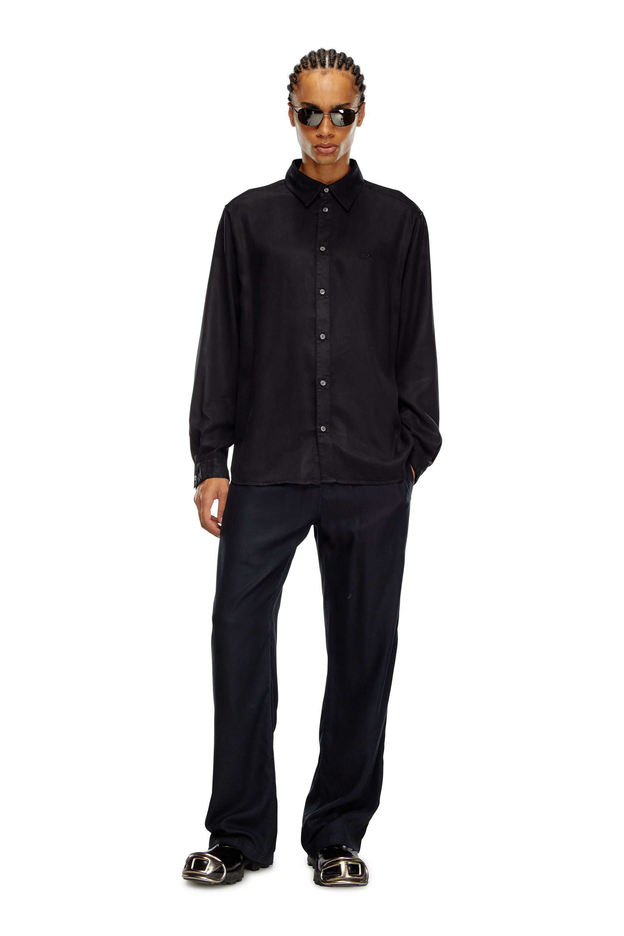 Diesel - S-SIMPLY-C, Male's Fluid shirt with logo embroidery in ブラック - 2