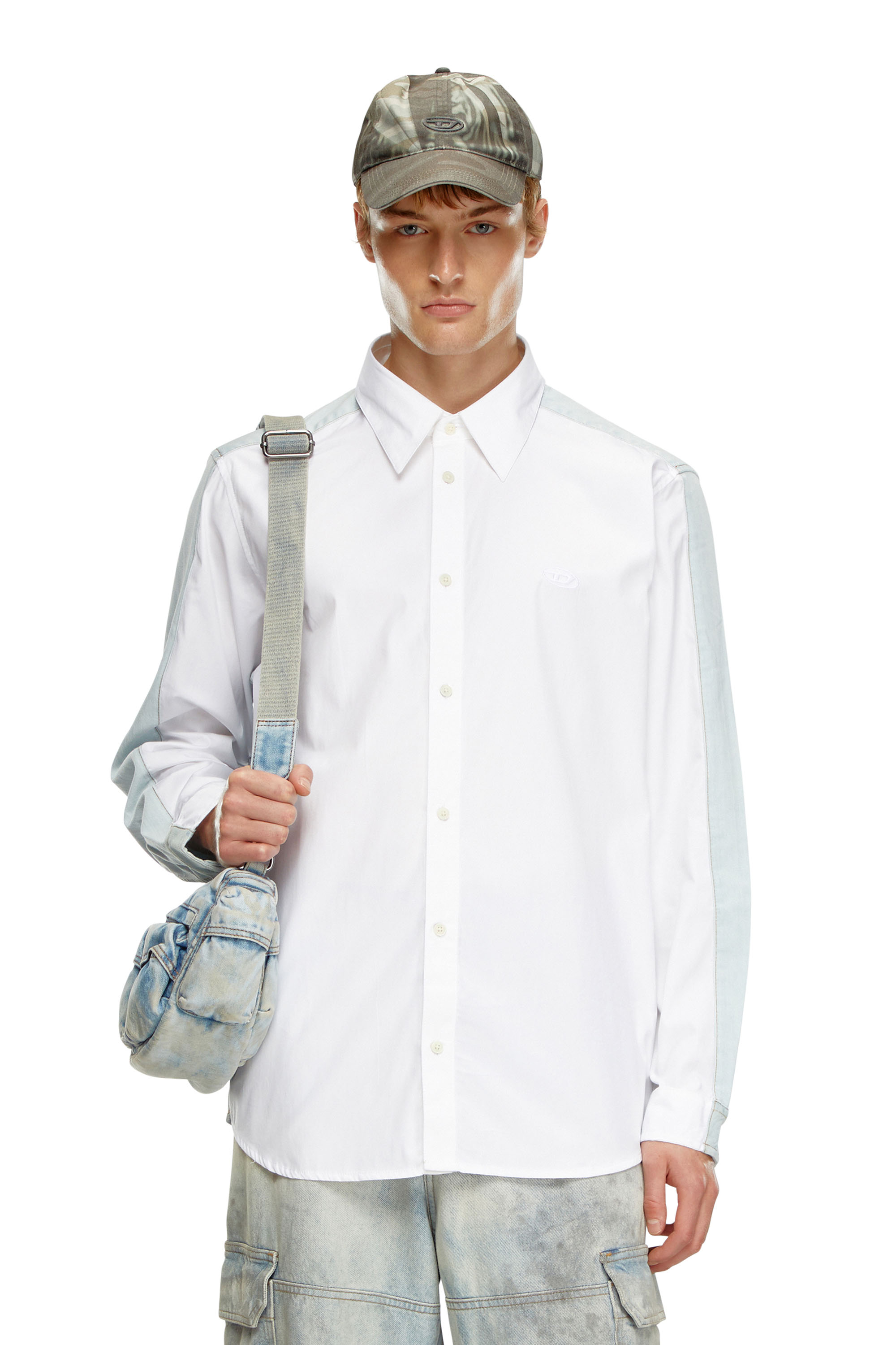 Diesel - S-SIMPLY-DNM, Male's Shirt in cotton poplin and denim in ホワイト/ブルー - 1