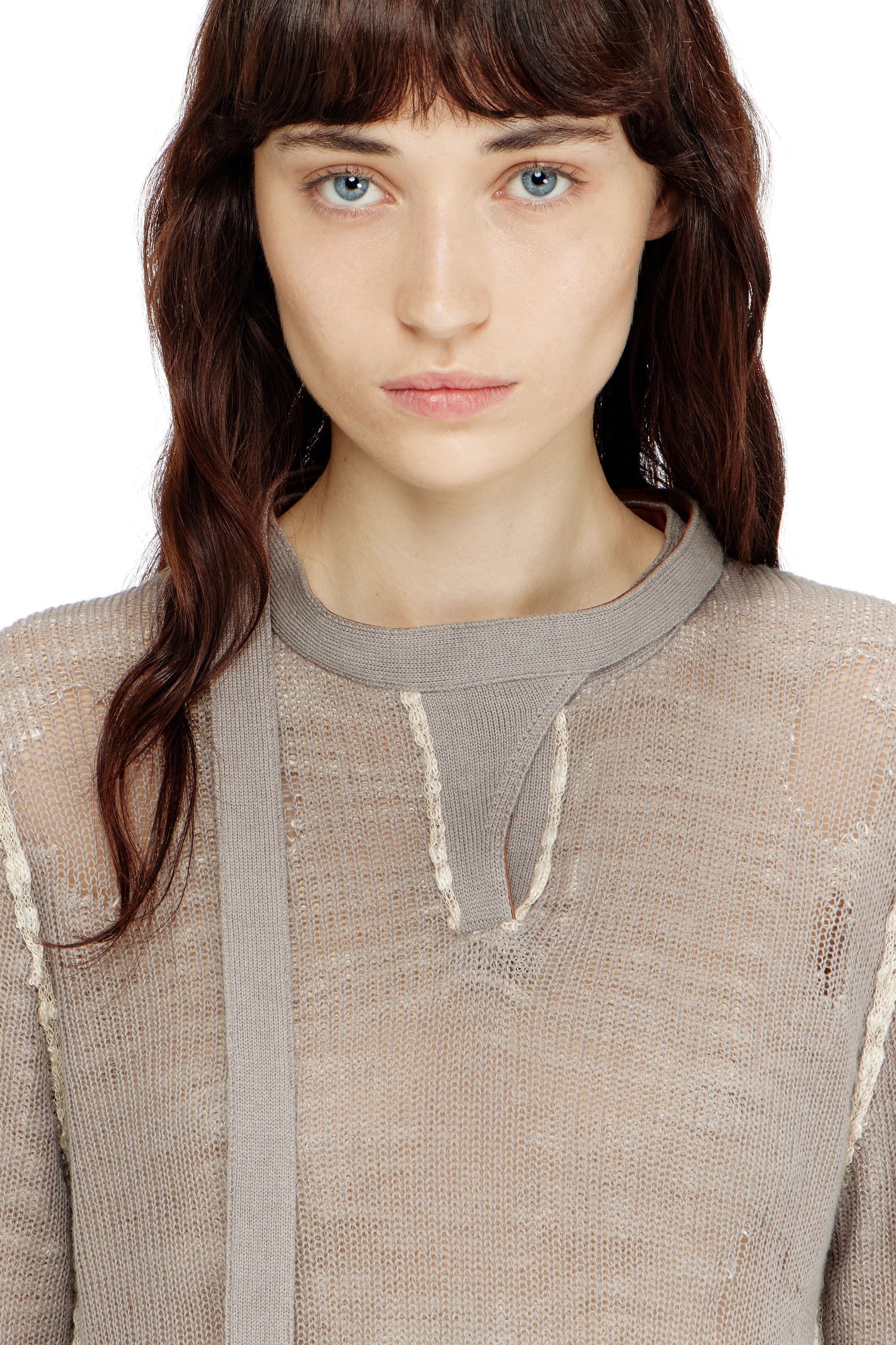 Diesel - M-DRACARINA, Female's Distressed jumper with biker neck strap in グレー - 4