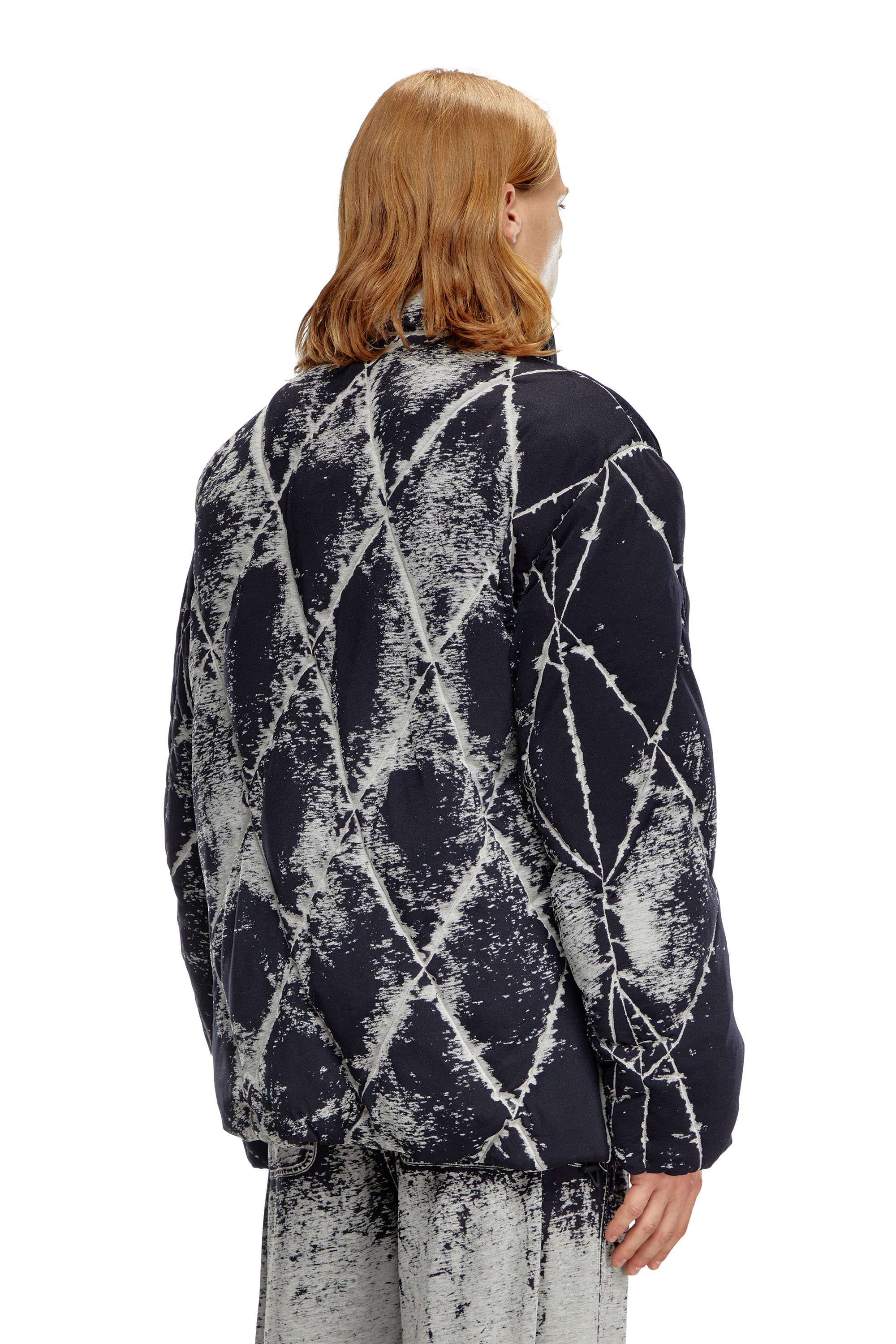 Diesel - W-MARCEL, Male's Puffer jacket in burn-out jersey in ブラック - 5