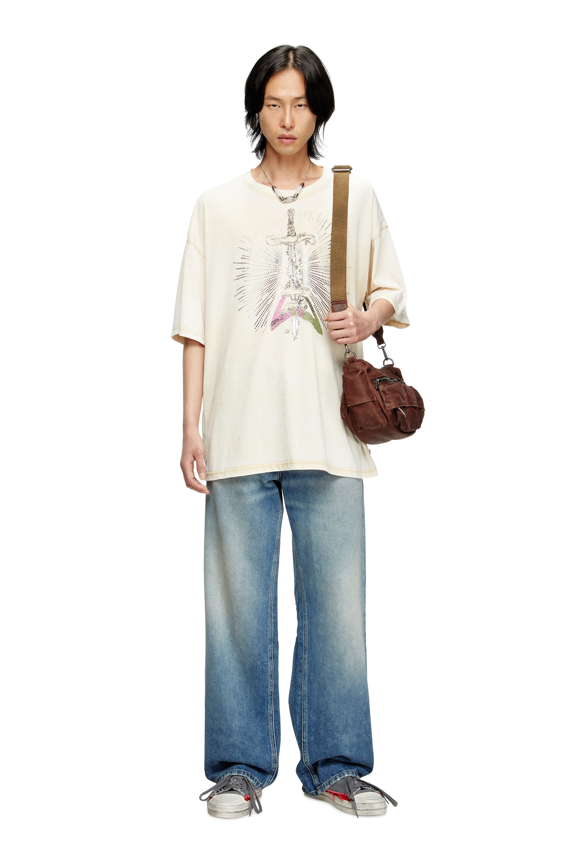 Diesel - T-BOXT-T18, Male's T-shirt with sword print in ベージュ - 2