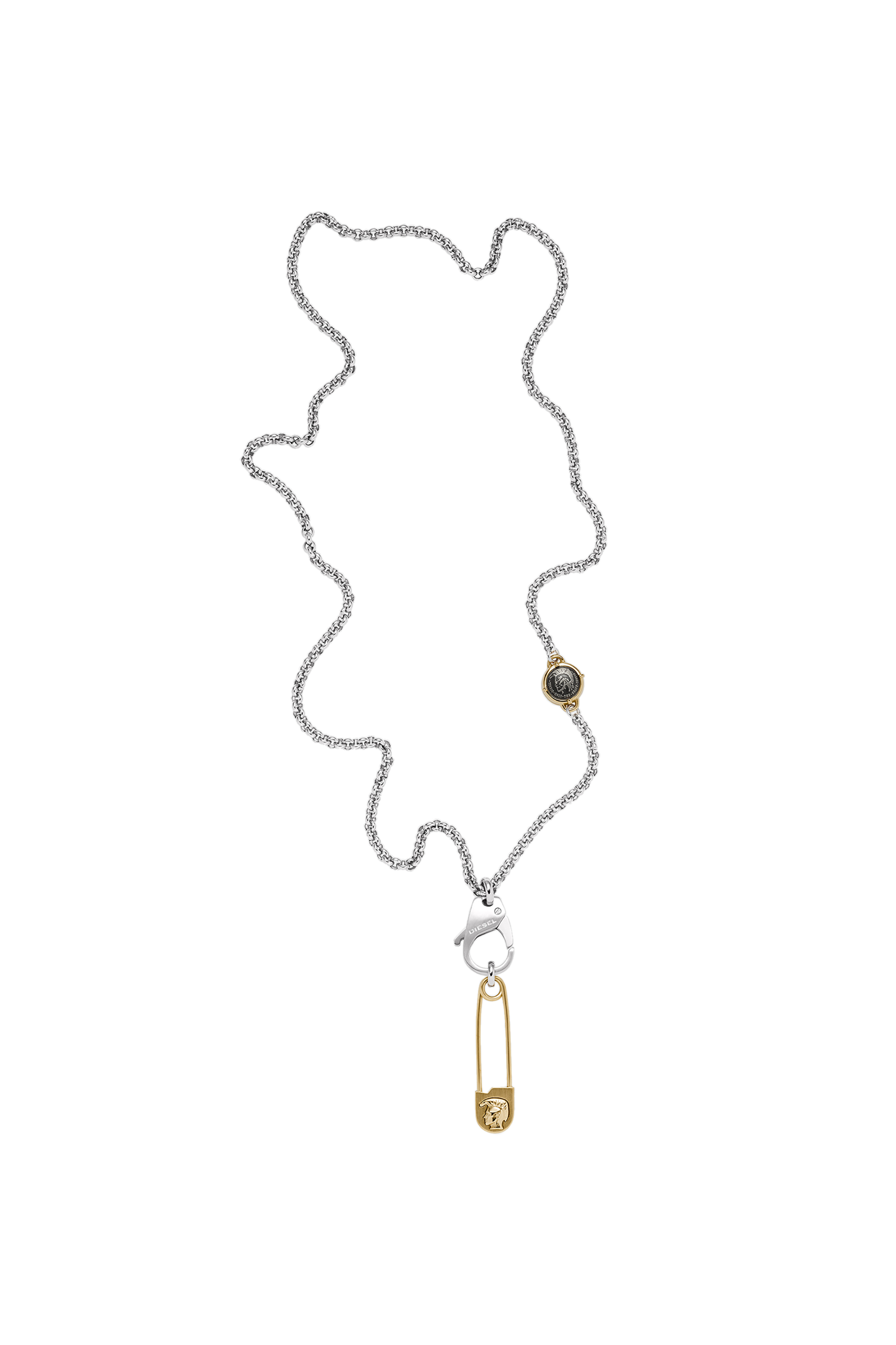 Diesel - DX1304, Male's Two-tone stainless steel safety pin pendant necklace in シルバー - 1