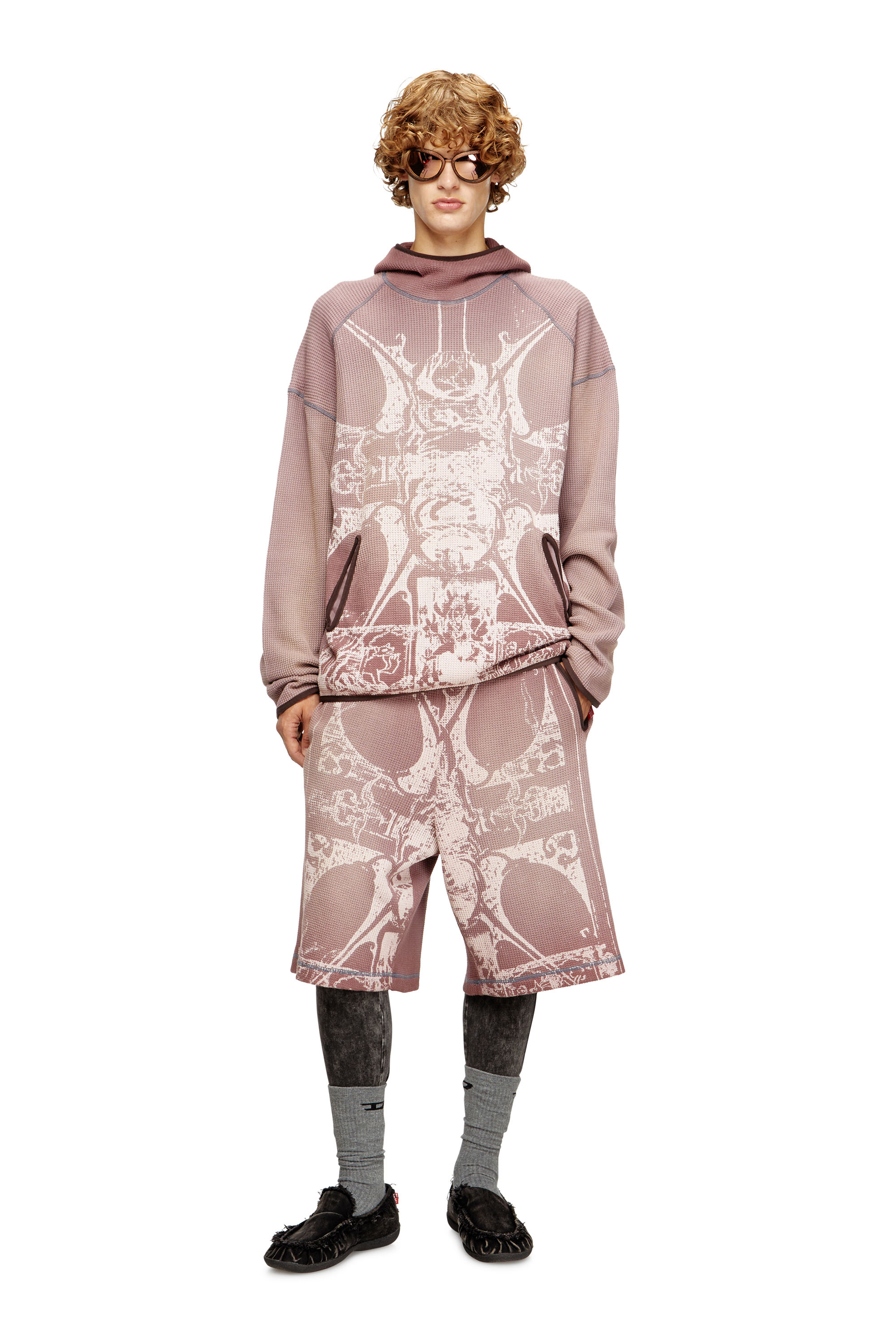 Diesel - S-WAF-HOOD-NEW, Male's Faded waffle hoodie with graphic print in バイオレット - 2
