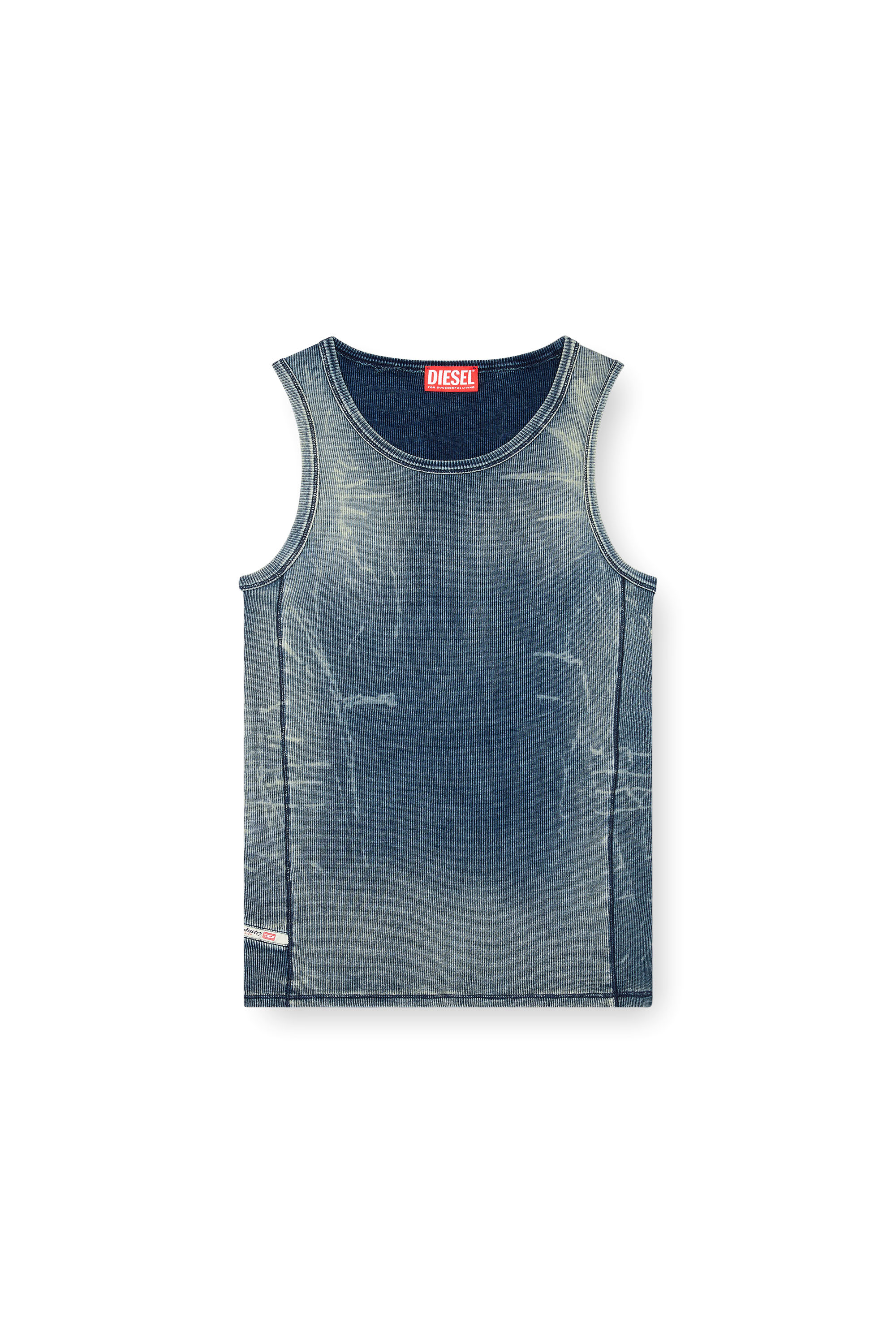 Diesel - T-GO, Unisex's Ribbed tank top with denim trompe l'oeil in ダークブルー - 2