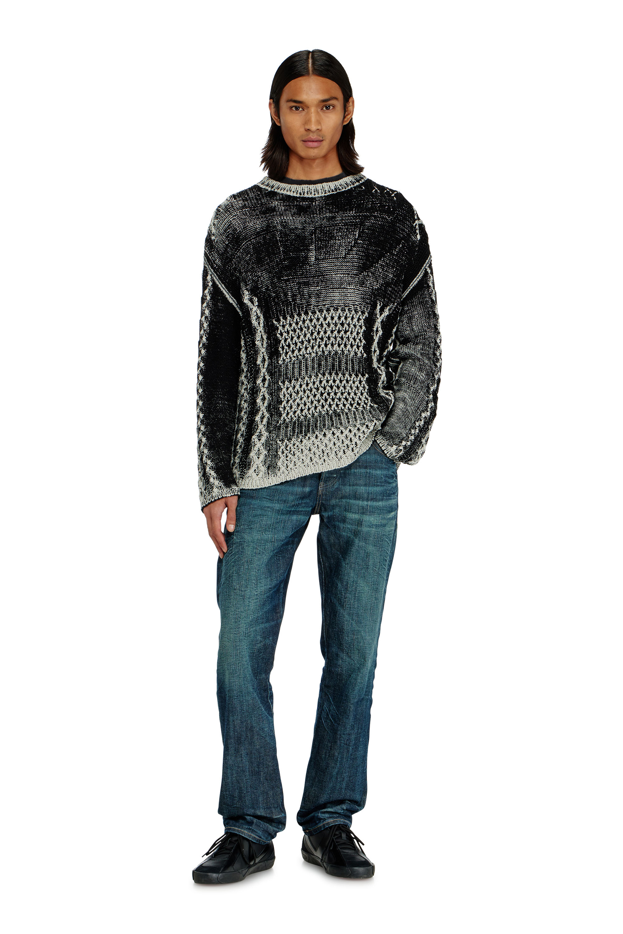 Diesel - K-MIONE, Male's プルオーバーニット in グレー/ブラック - 2