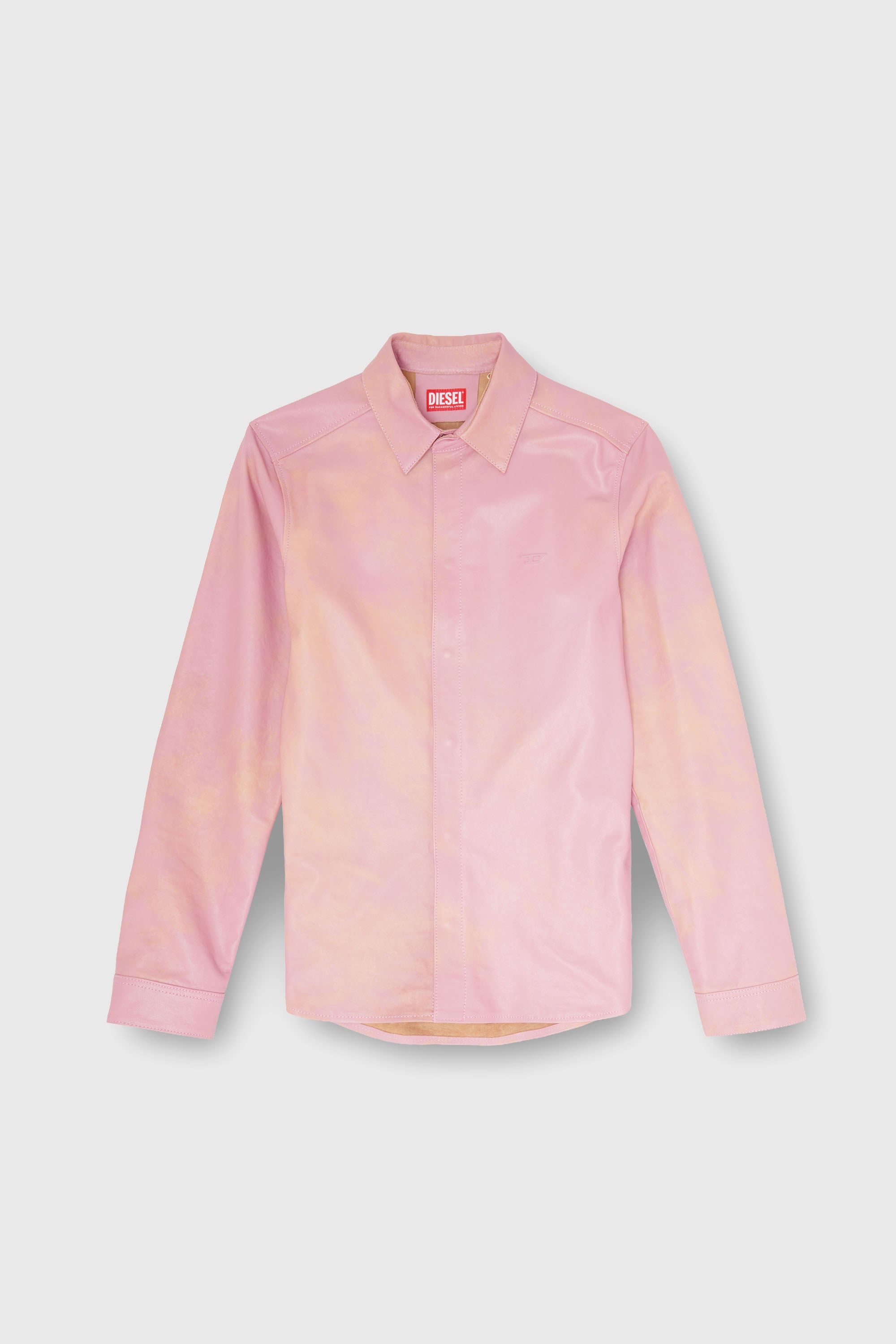 Diesel - S-CIRT, Male's Shirt in treated leather in ピンク / ホワイト - 2