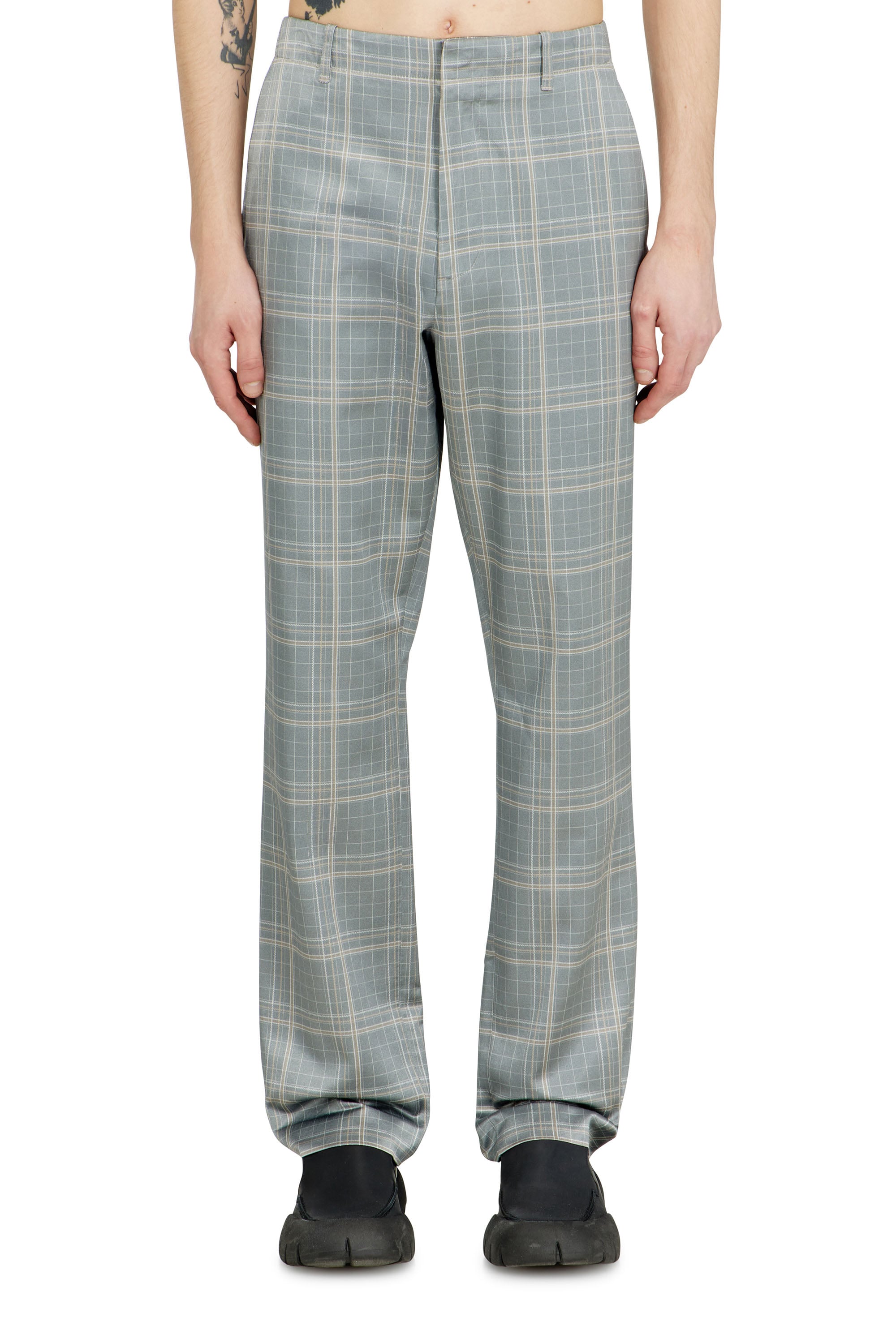 Diesel - P-NED, Male's Checked pants with biker strap detail in グレー - 2
