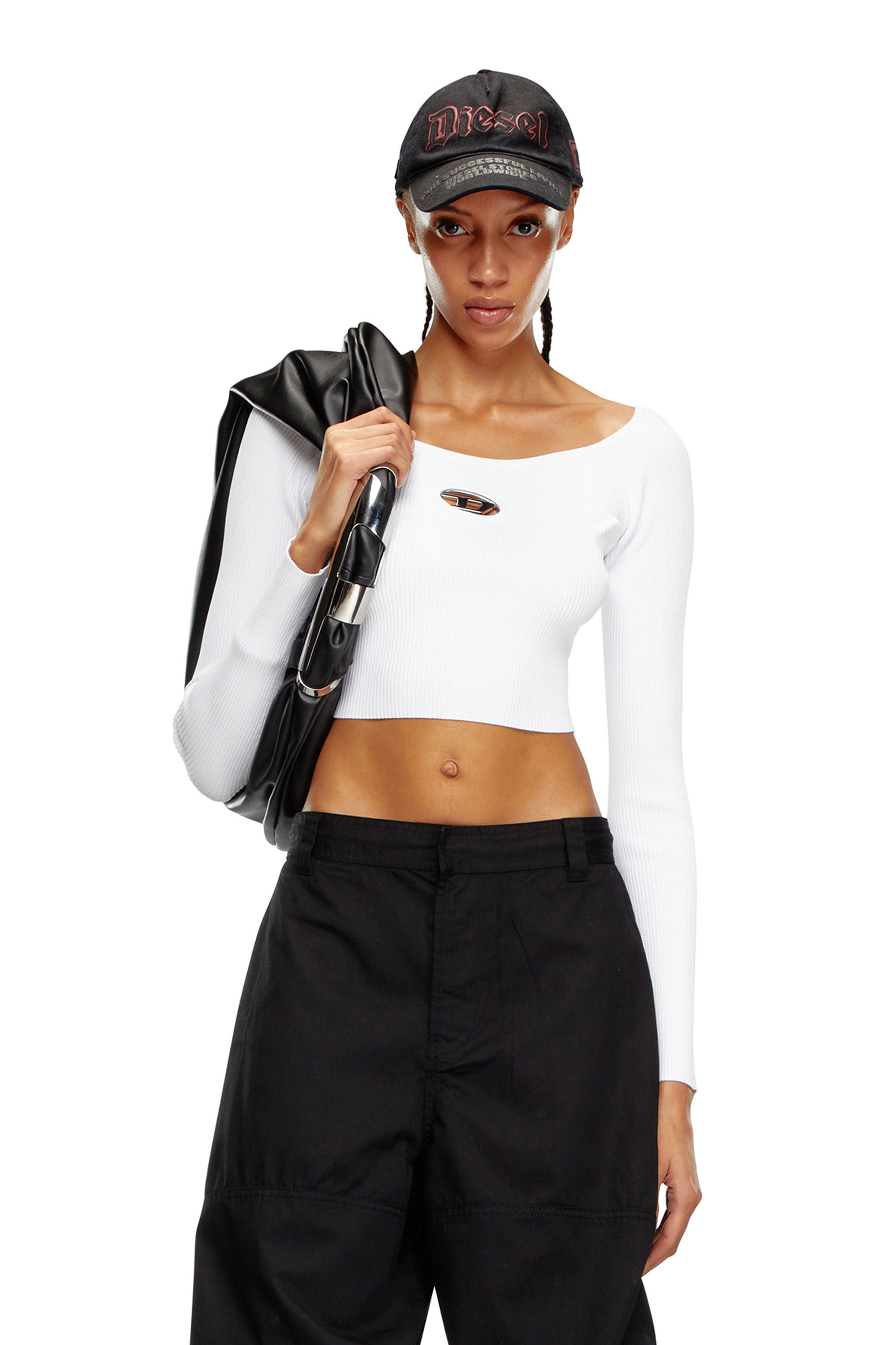 Diesel - M-VERA-LS, Female's Off-the-shoulder top in ribbed knit in ホワイト - 3