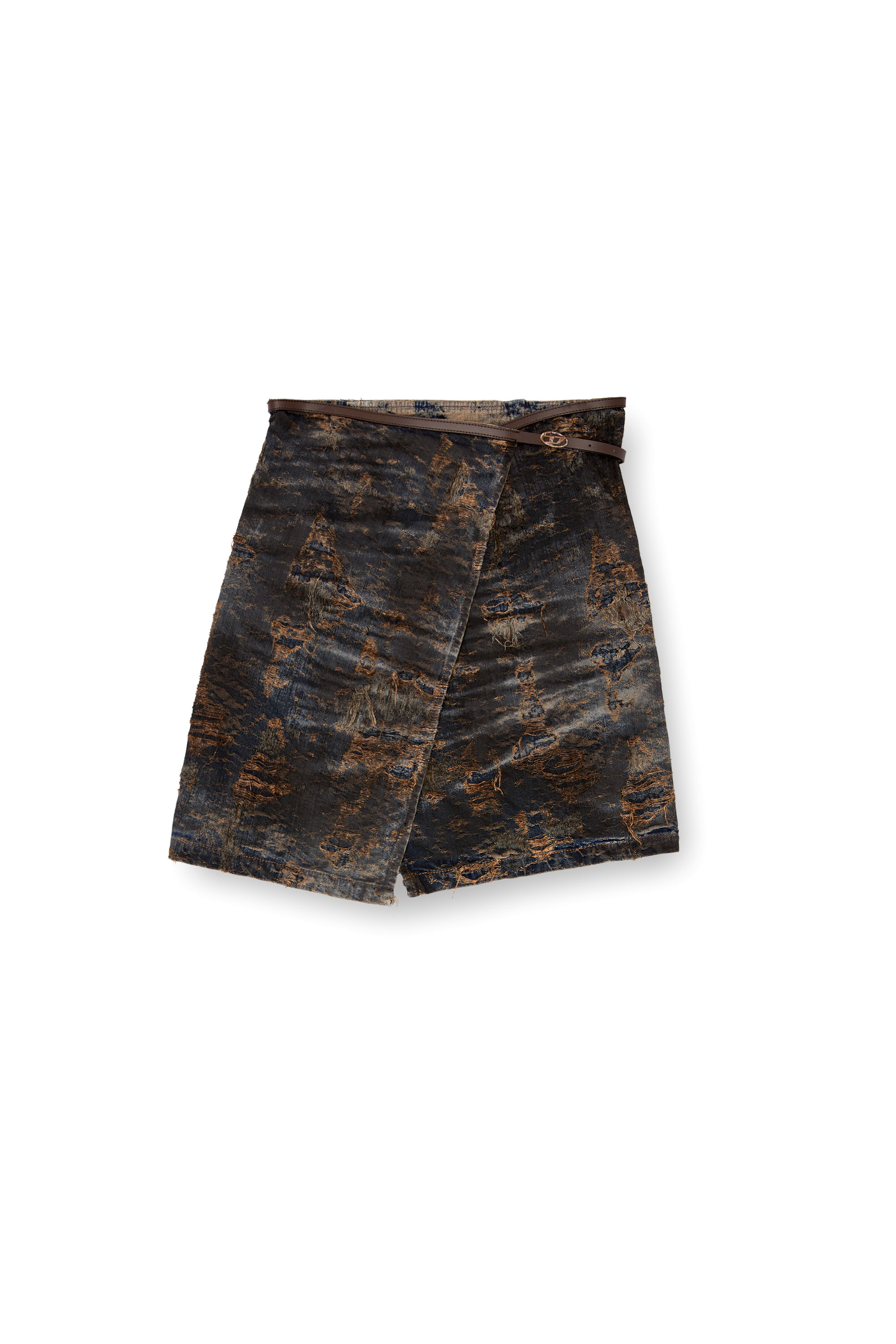 【DIESEL】De-Mirtow-Fse スカート DE-LEM-FSF Wrap skirt in coated jacquard denim｜ブラウン
