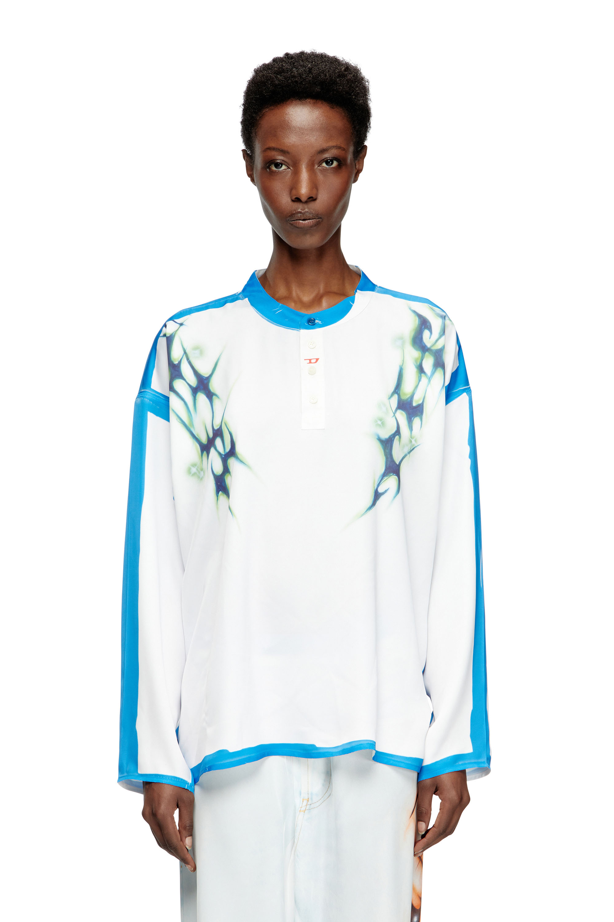 Diesel - T-OLAVI-A-SER-GRAFFITI-JAP, Unisex's Long-sleeve T-shirt with graffiti print in ブルー/ホワイト - 5