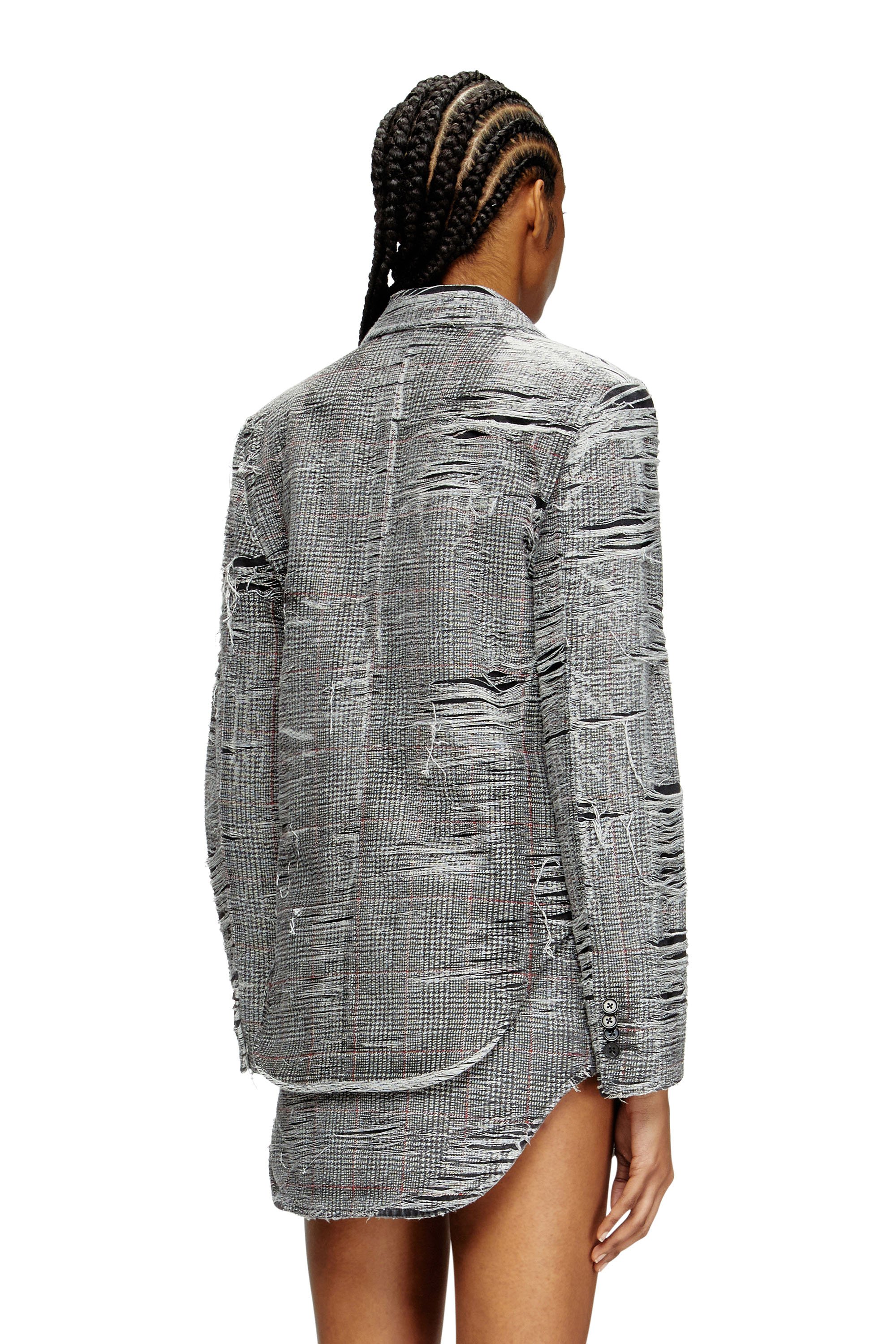 Diesel - DE-PHONIX-FSG, Female's Blazer in distressed Prince of Wales denim in グレー - 5