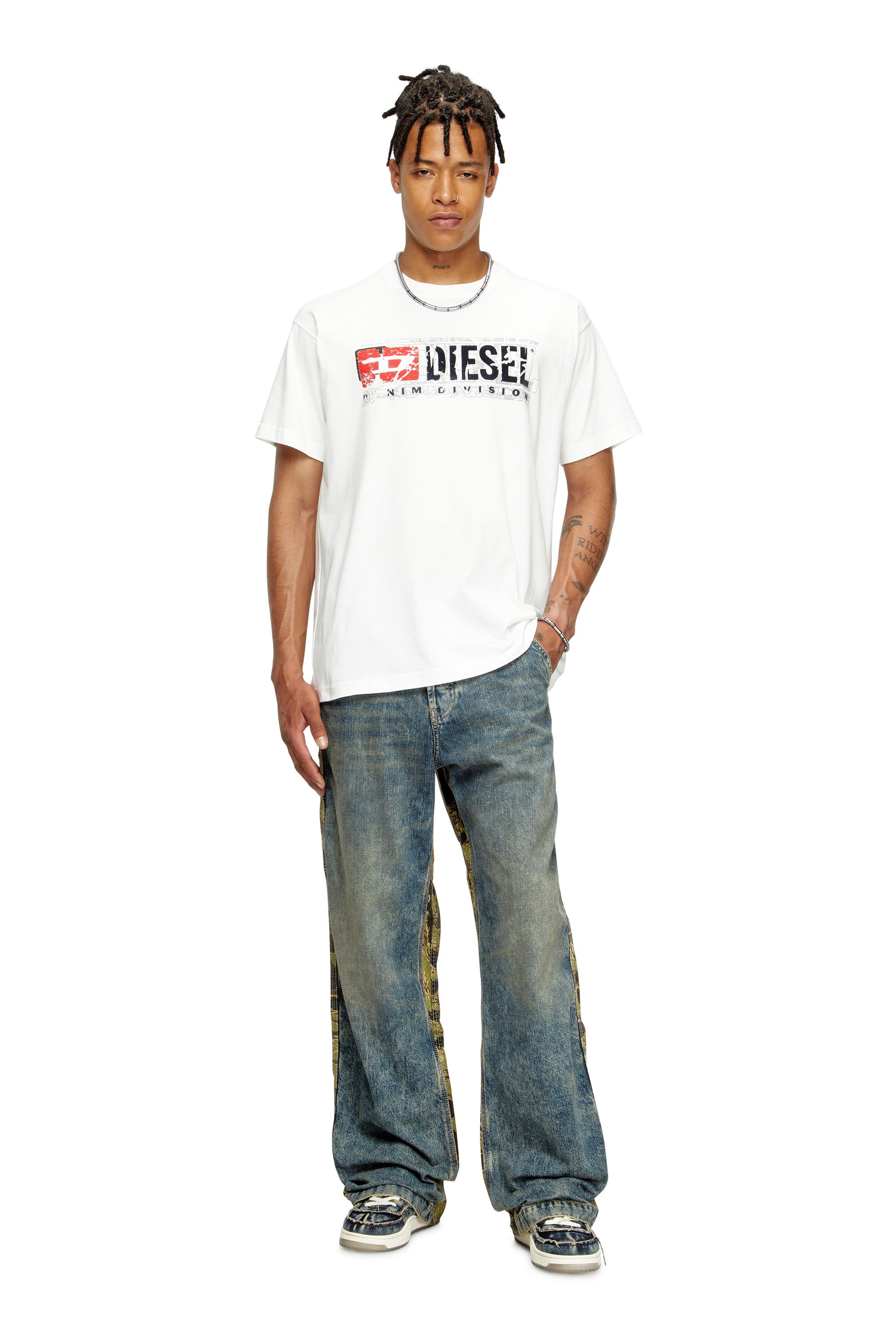 Diesel - T-NORM-T6, Male's T-shirt with flocked Diesel Denim Division logo in ホワイト - 2