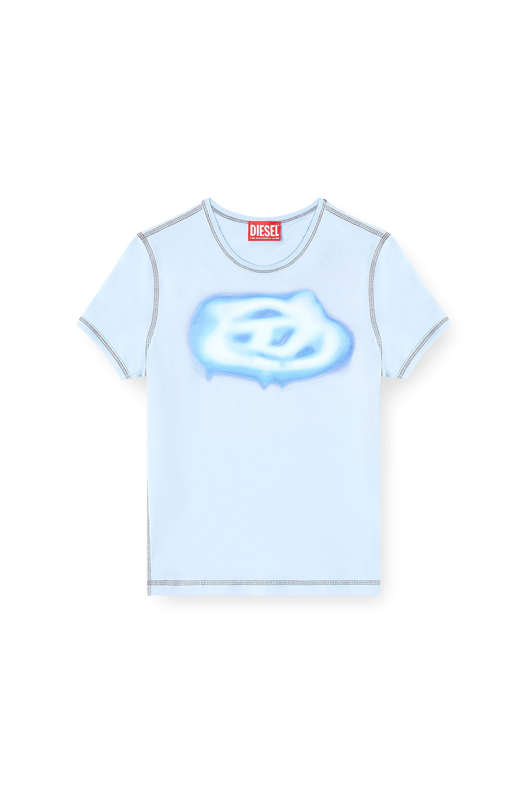 Diesel - T-UNCUTIES-LONG-S3, Female's Slim T-shirt with graffiti-effect logo in アジュール - 3