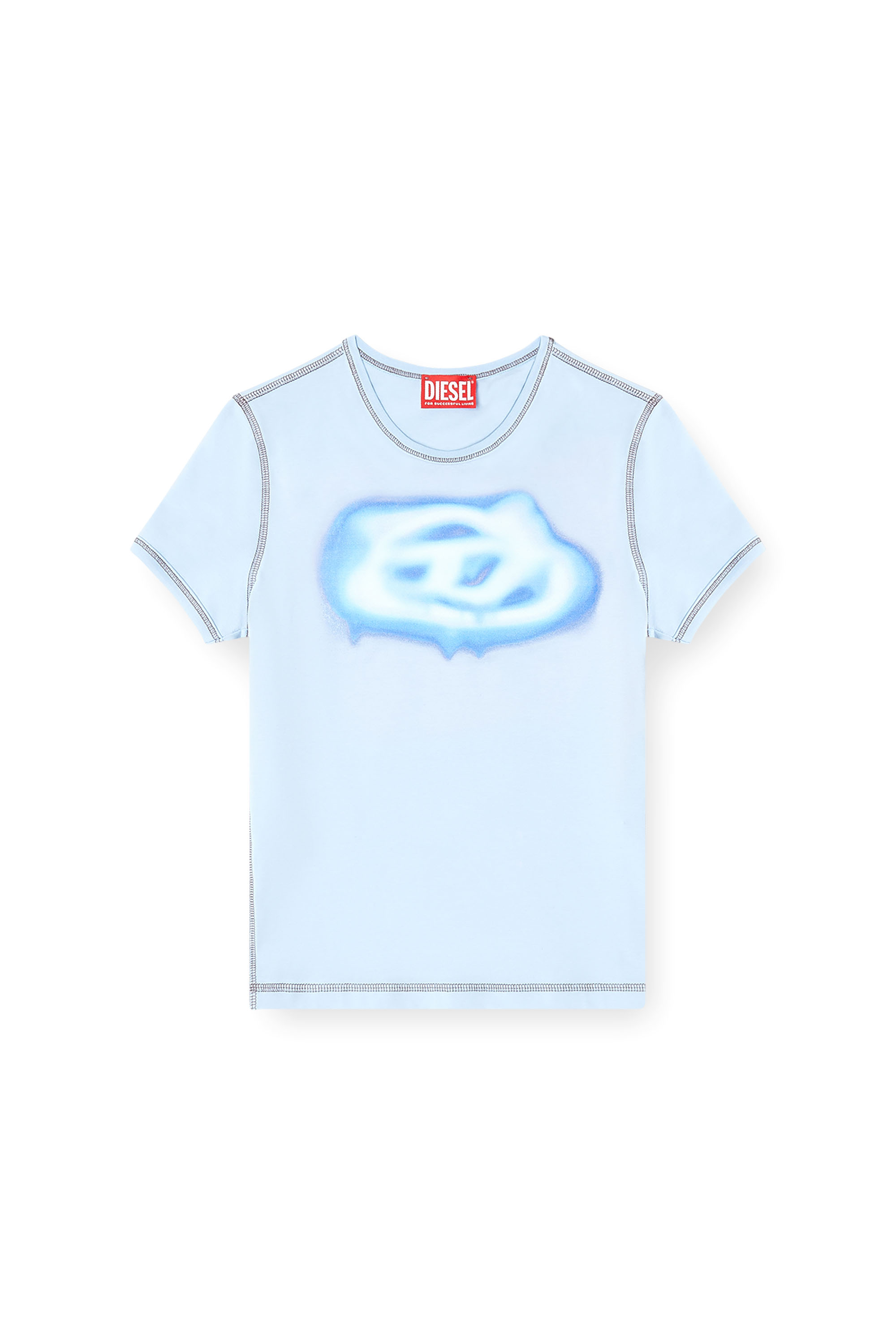 Diesel - T-UNCUTIES-LONG-S3, Female's Slim T-shirt with graffiti-effect logo in アジュール - 2