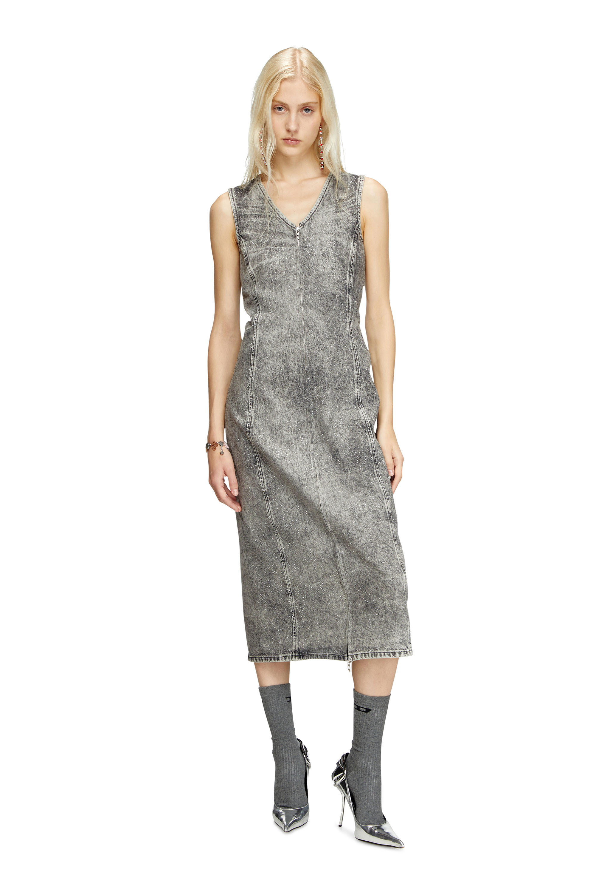 Diesel - DE-KEE-S, Female's Midi dress in crystal denim in グレー - 1