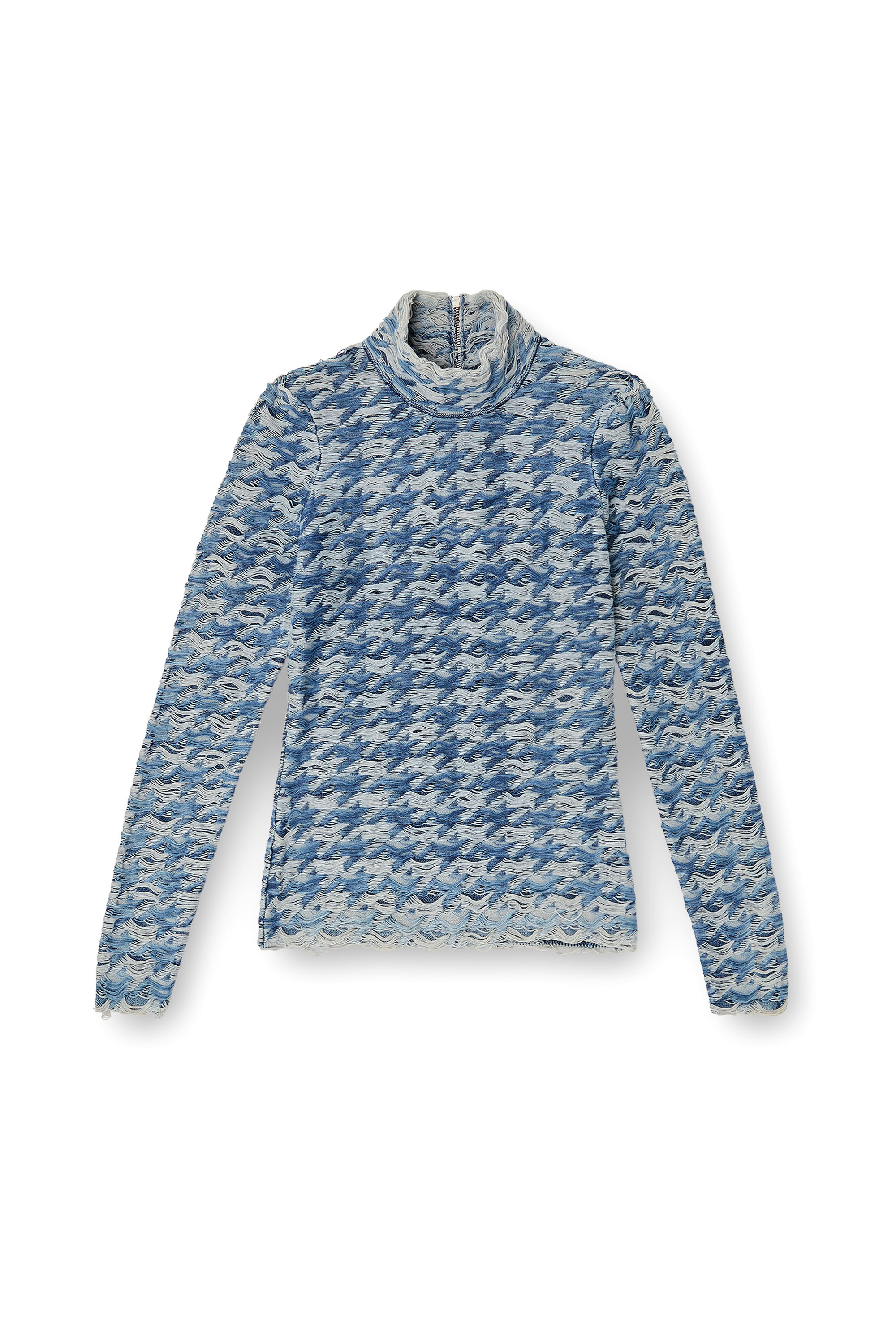 Diesel - M-HILDA, Female's Turtleneck in denim-look houndstooth jacquard in ブルー/グレー - 2