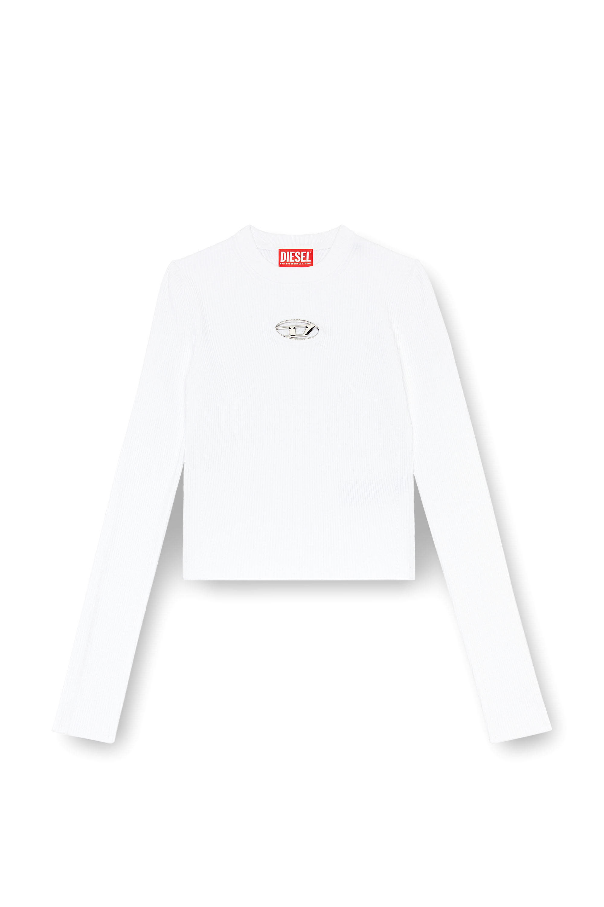 Diesel - M-VALARI, Female's Rib-knit viscose-blend top with Oval D in ホワイト - 2