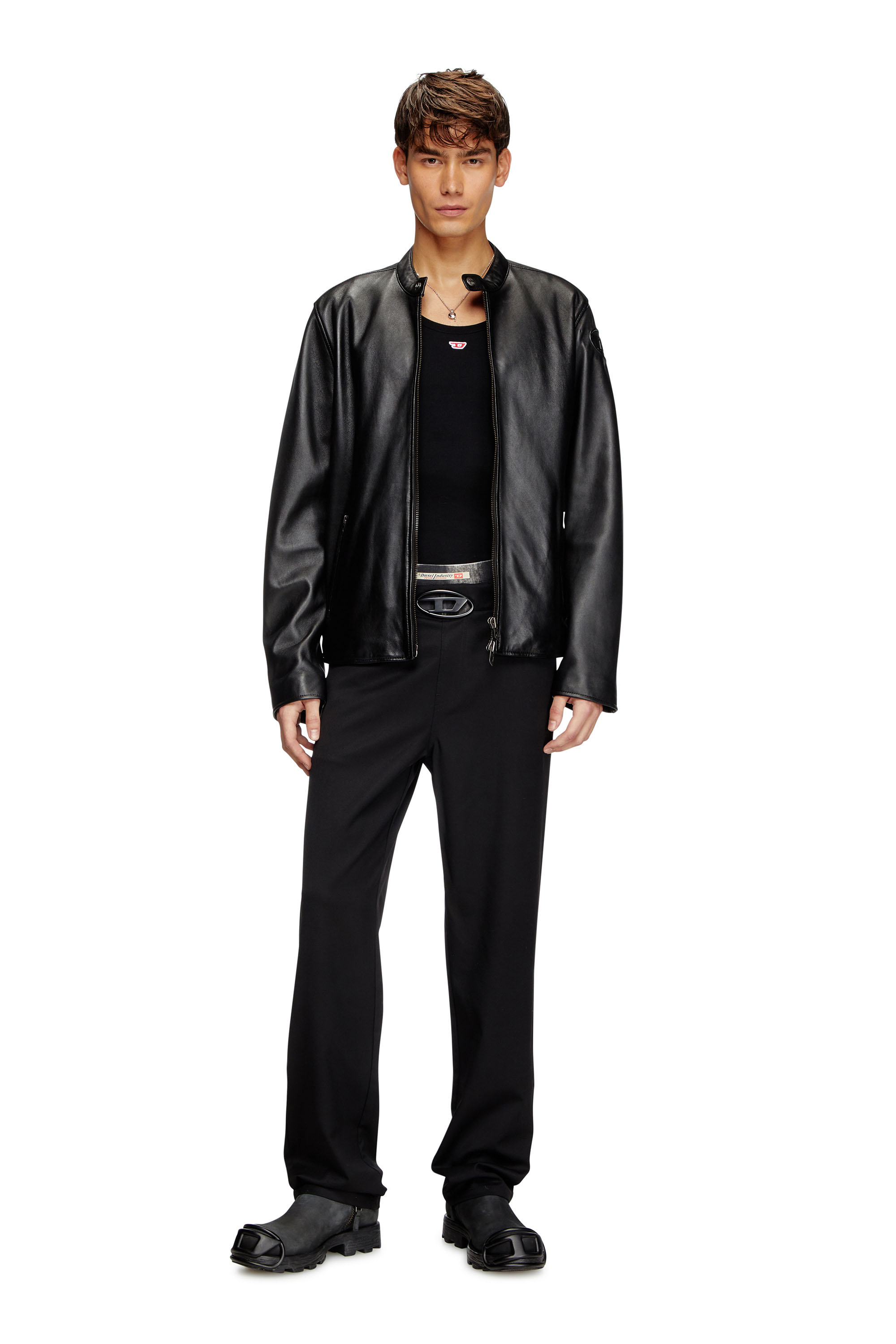 Diesel - P-DMAX, Male's Wool blend pants with D buckle waistband in ブラック - 1