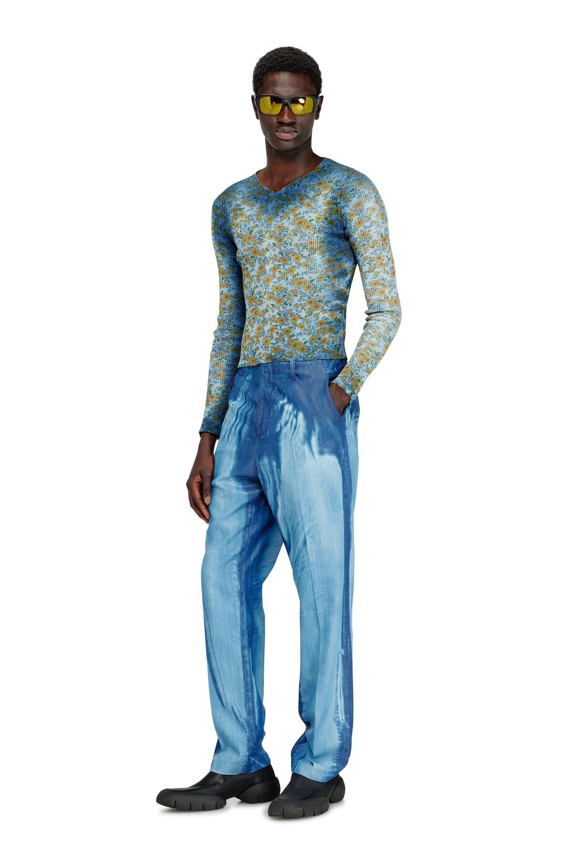 Diesel - M-EGE, Female's Rib-knit top with floral X-ray effect in ブルー - 3