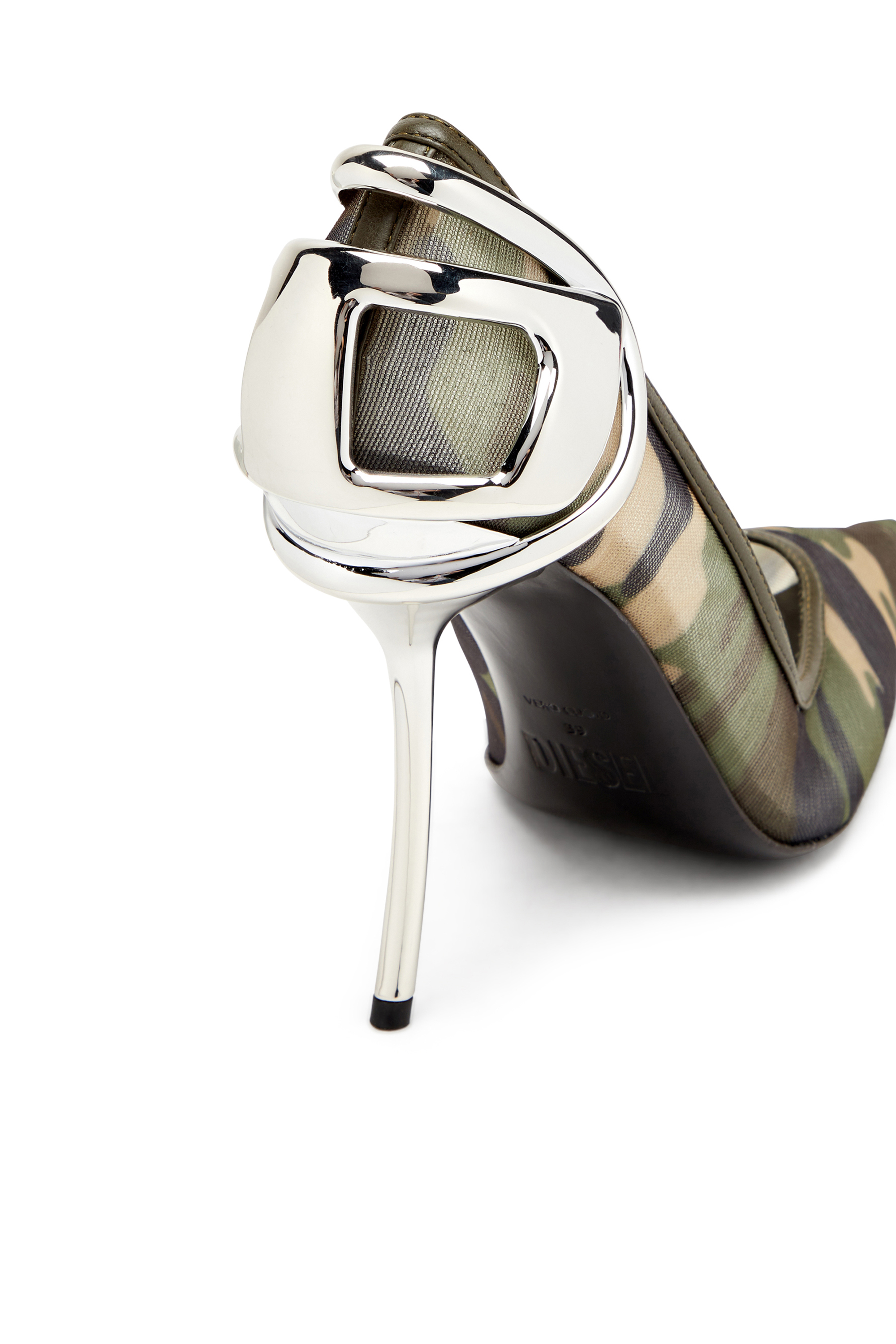 Diesel - D-TEN&HALF P, Female's D-Ten&Half-Camo-mesh pumps with curved heel in ミリタリーグリーン - 5