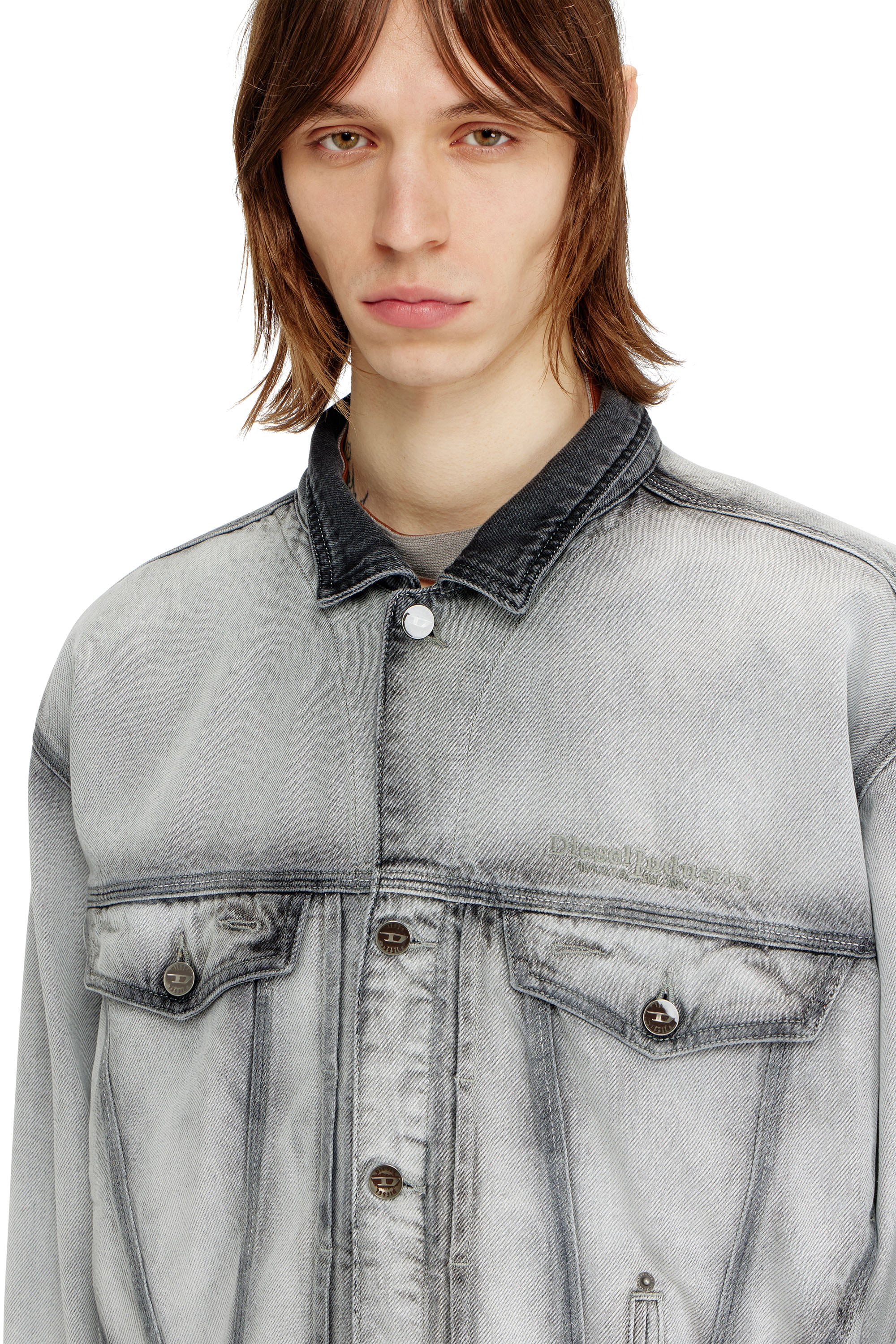 D-DENVER-FSI Trucker jacket in soft skeleton denim｜グレー