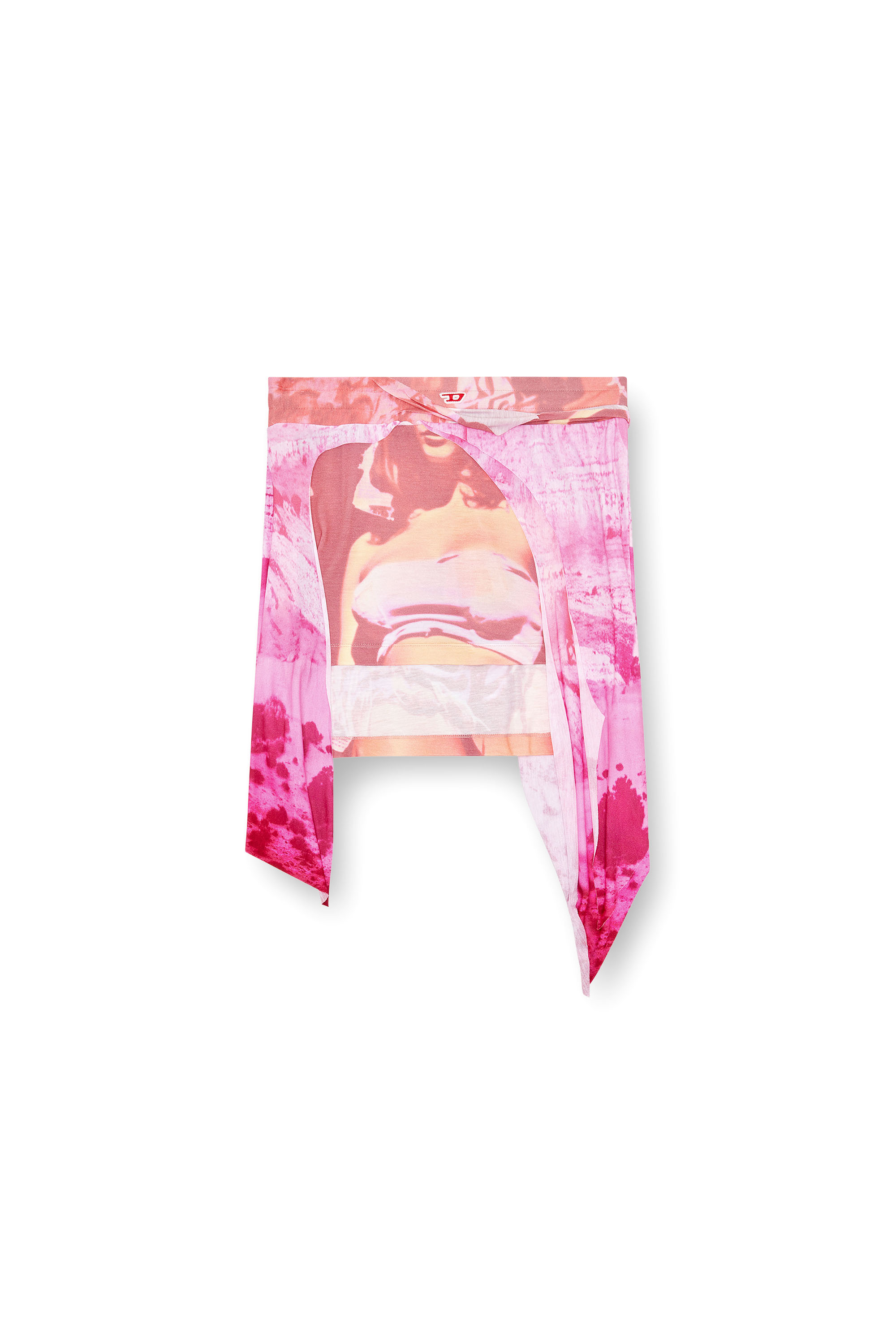 Diesel - O-MALOR-P1, Female's Asymmetric mini skirt in printed jersey in ピンク / ホワイト - 3