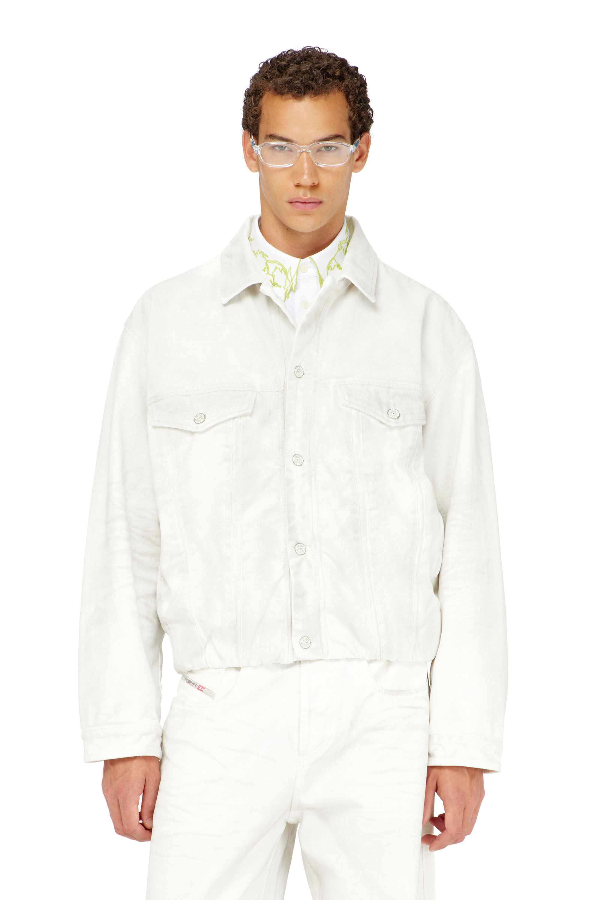 Diesel - D-MORVI-FSJ1, Male's Elasticated trucker jacket in denim in ホワイト - 1