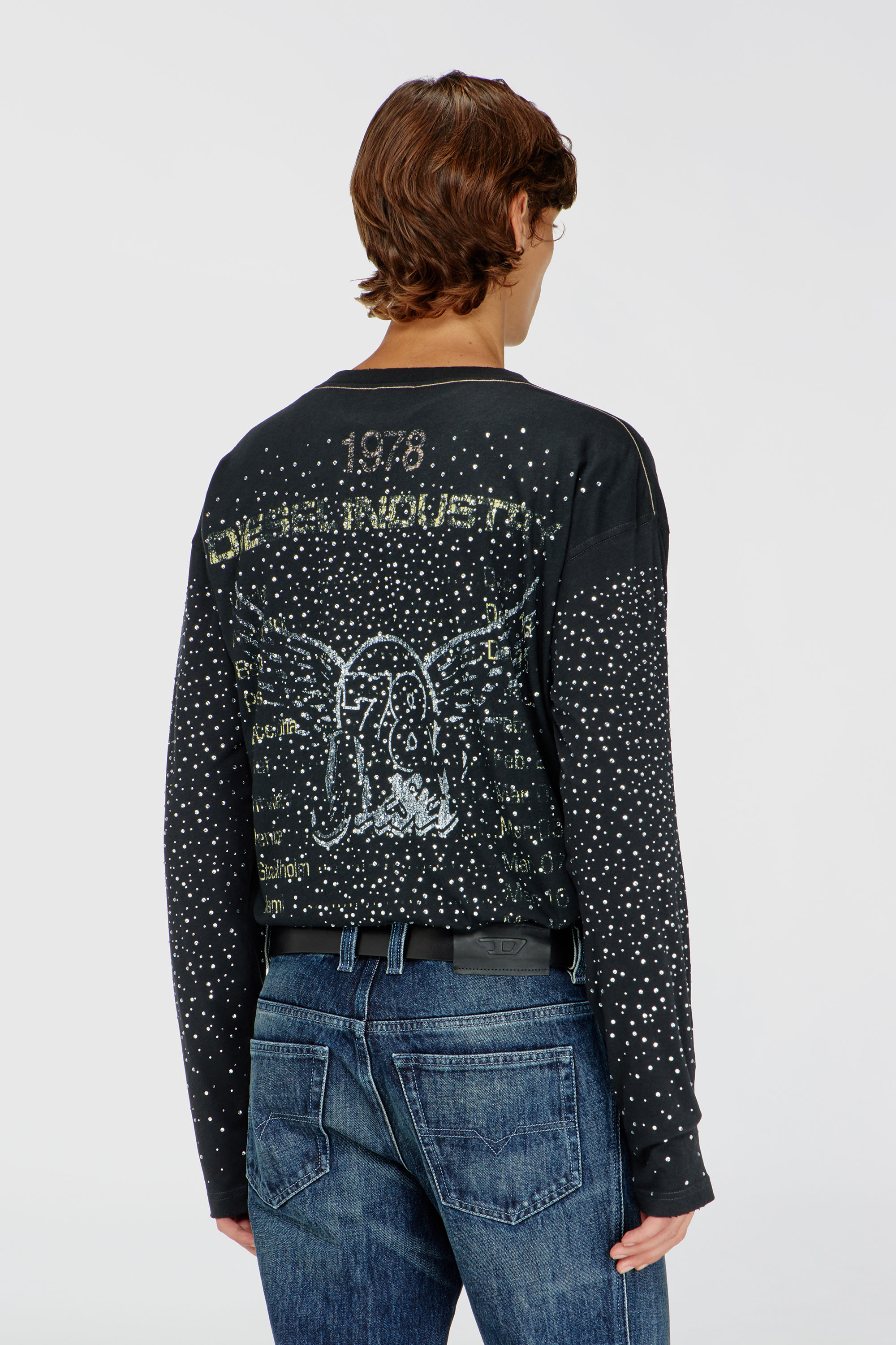 Diesel - T-EDRO-CRT-LS-C, Male's Ripped long-sleeve T-shirt with crystals in ブラック - 5