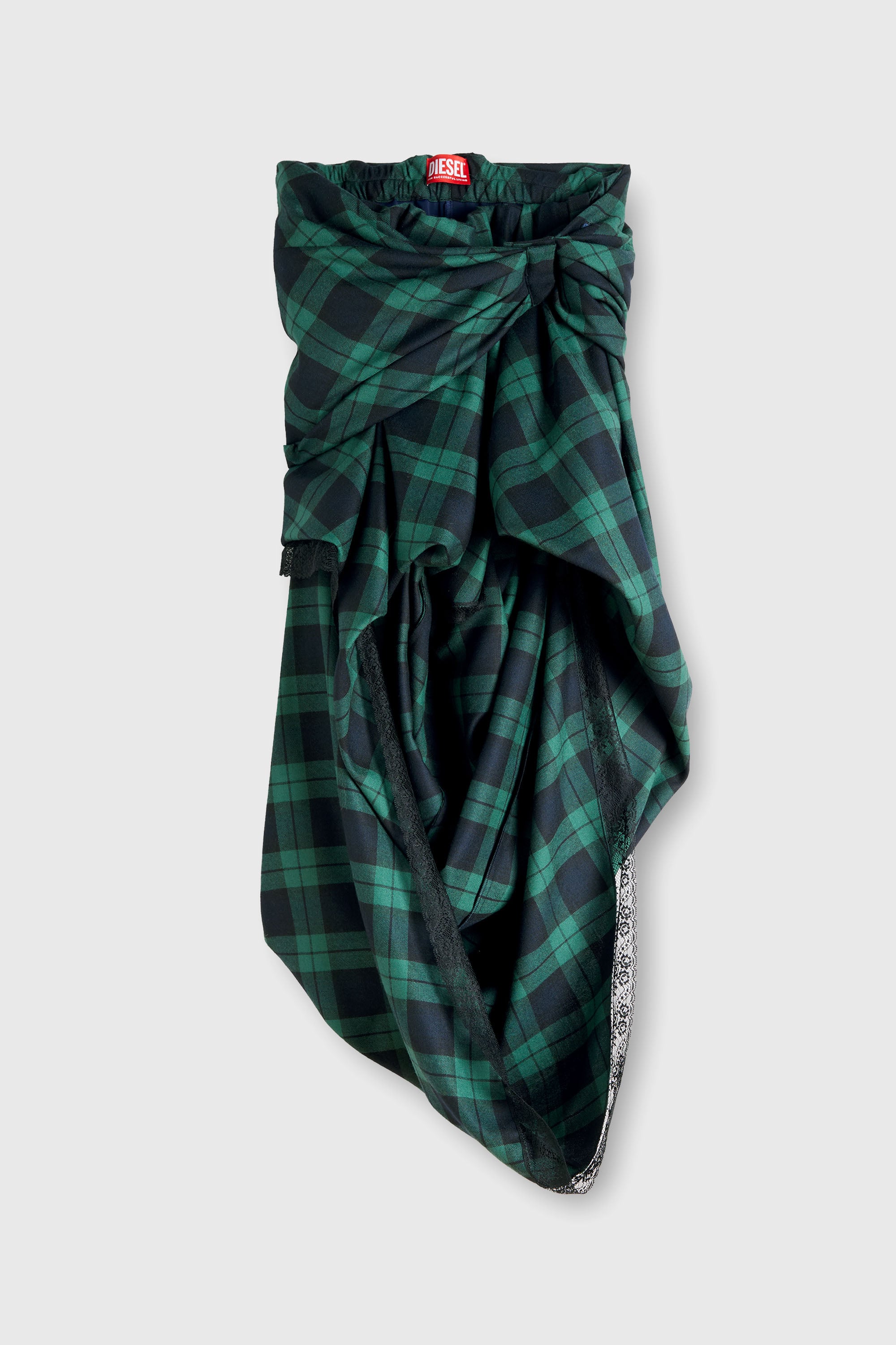 Diesel - O-WINNY, Female's Draped tartan midi skirt with lace trim in グリーン/ブルー - 2