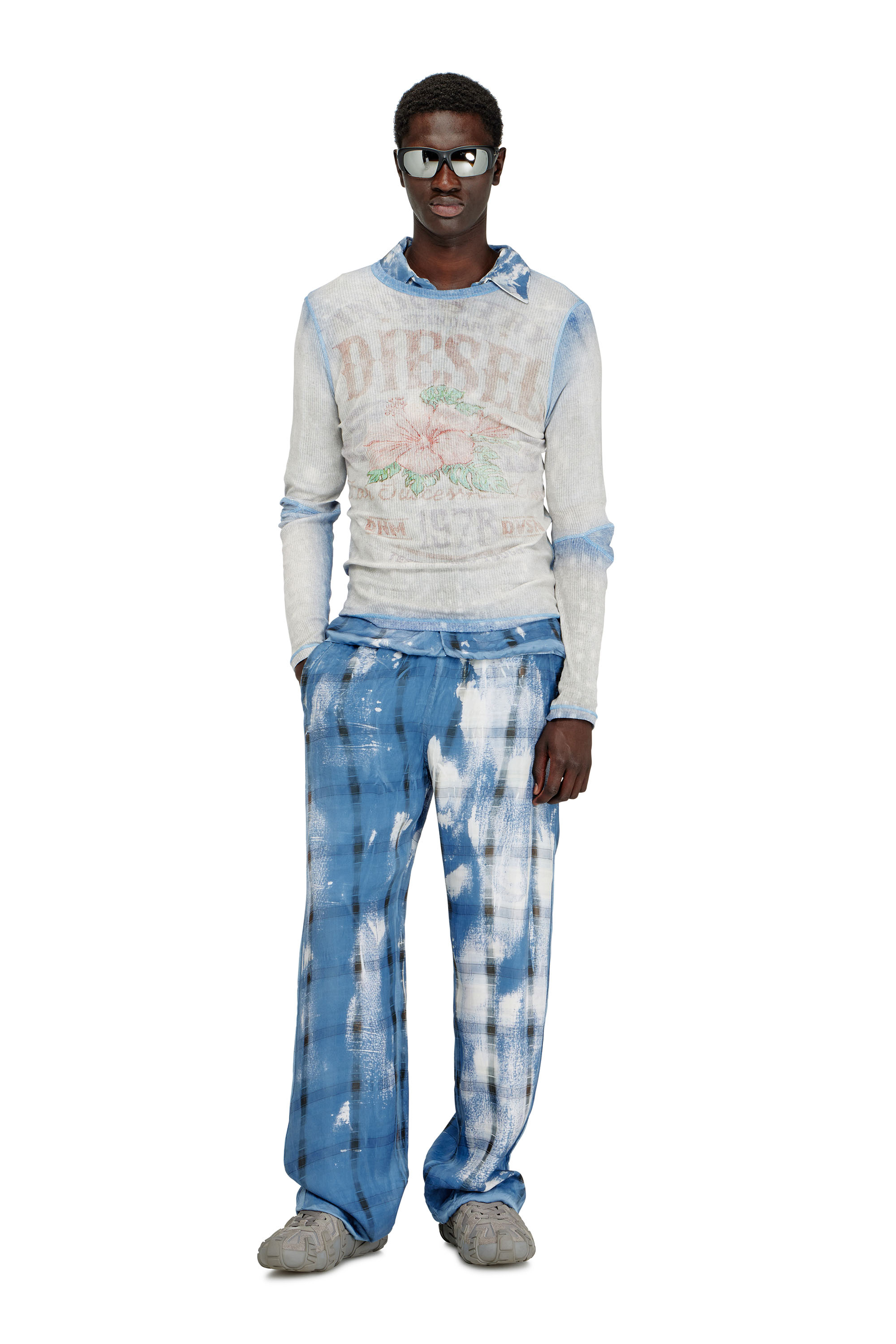 Diesel - T-GASPAR, Male's Printed top in light rib jersey in ブルー/ホワイト - 2