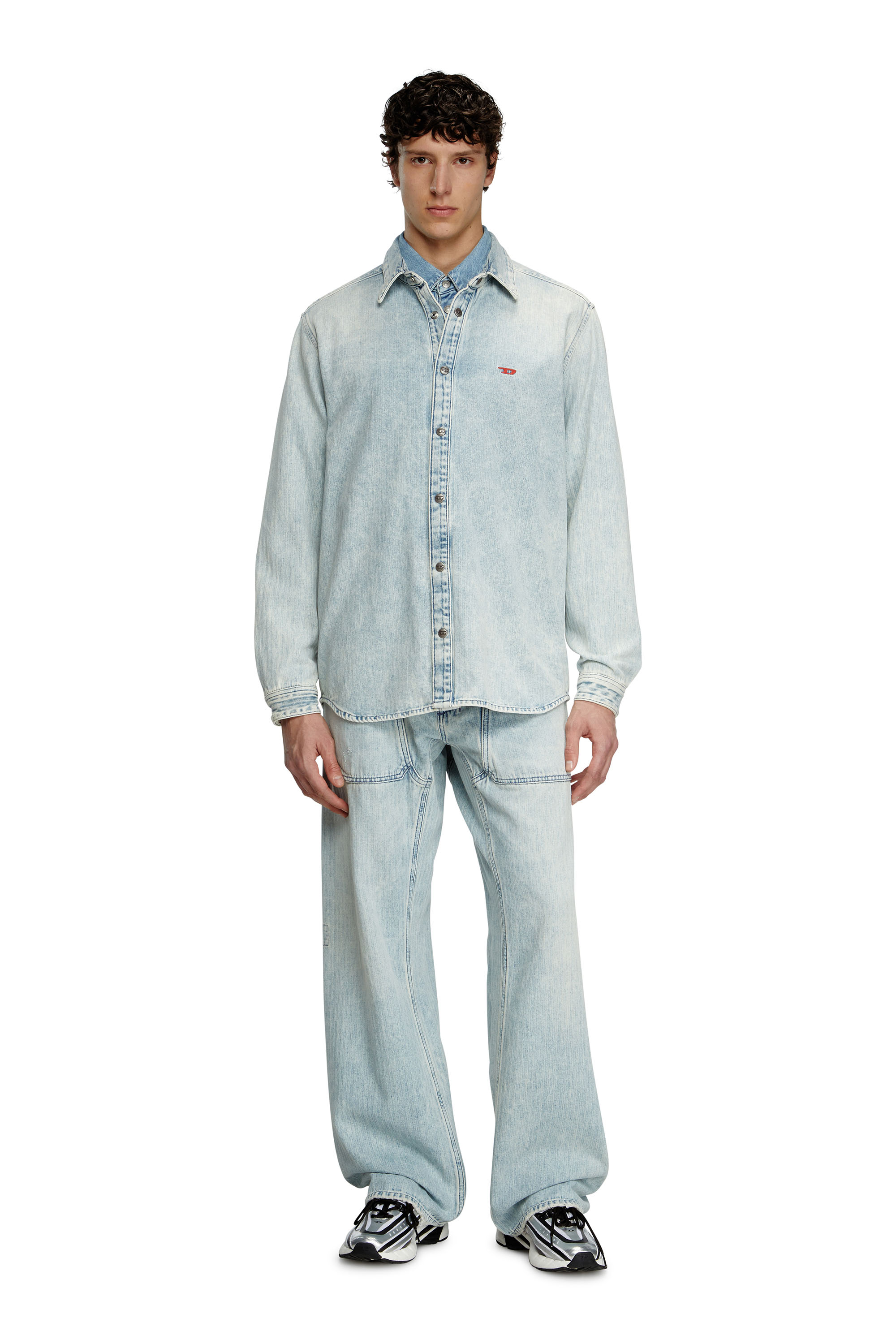 Diesel - D-SIMPLY, Male's Shirt in herringbone denim in ライトブルー - 1