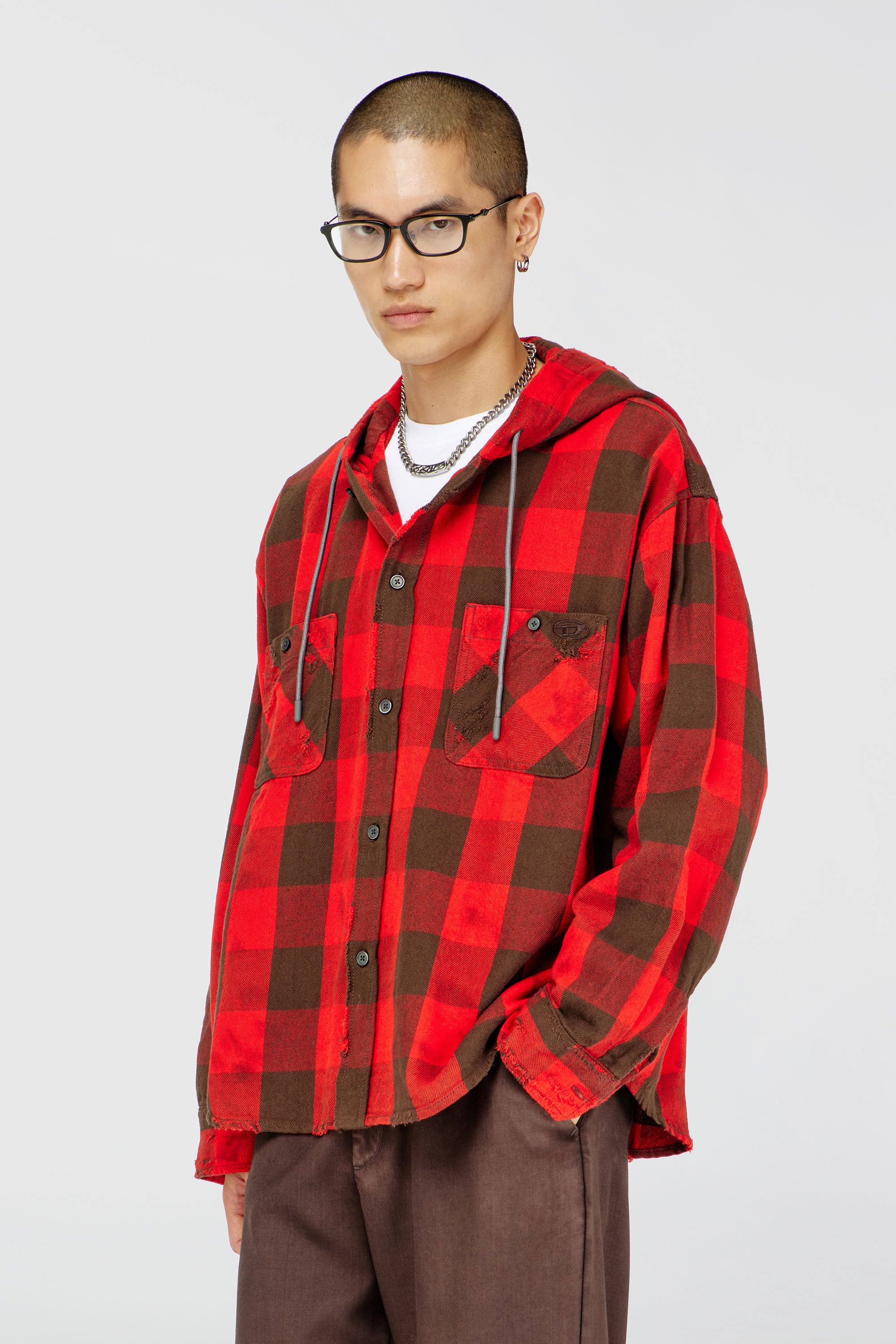 Diesel - S-DRUM-HOODY, Male's シャツ in ブラウン/レッド - 1