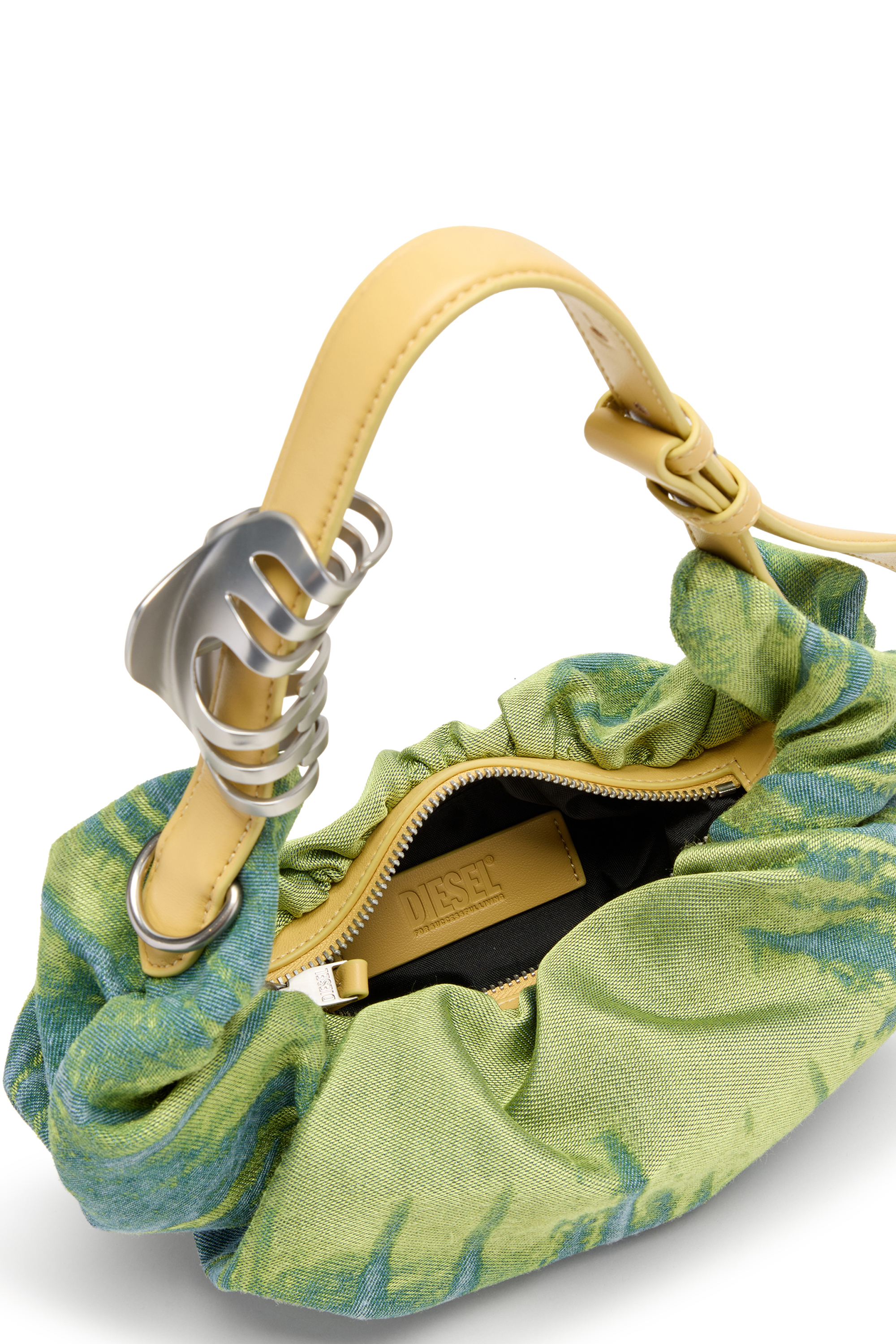 Diesel - GRAB-D HOBO S, Female's Grab-D-Scrunched hobo bag in satin denim in グリーン - 5