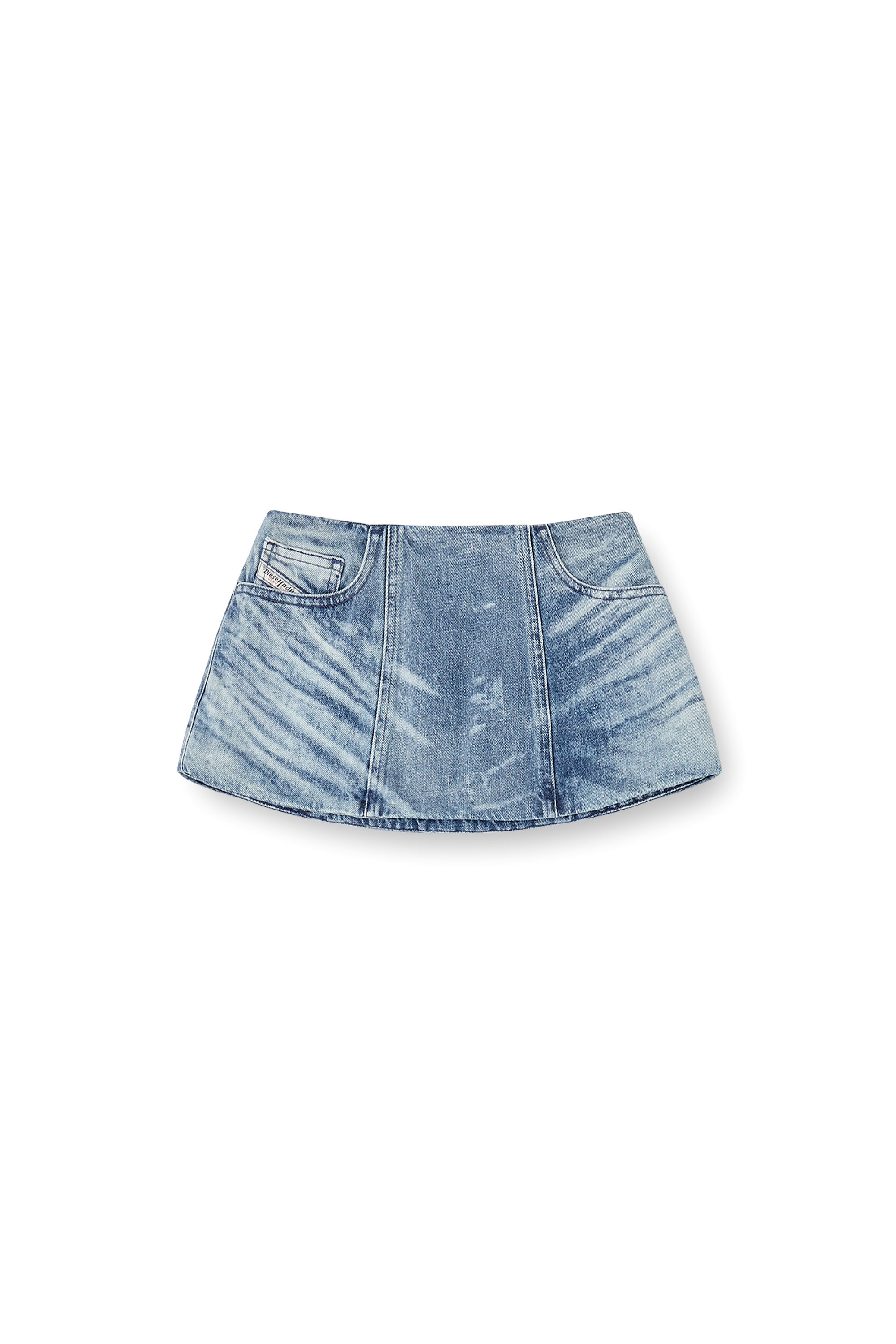 Diesel - DE-NORA-FSH, Female's Belt skirt in lasered cotton-hemp denim in ミディアムブルー - 3