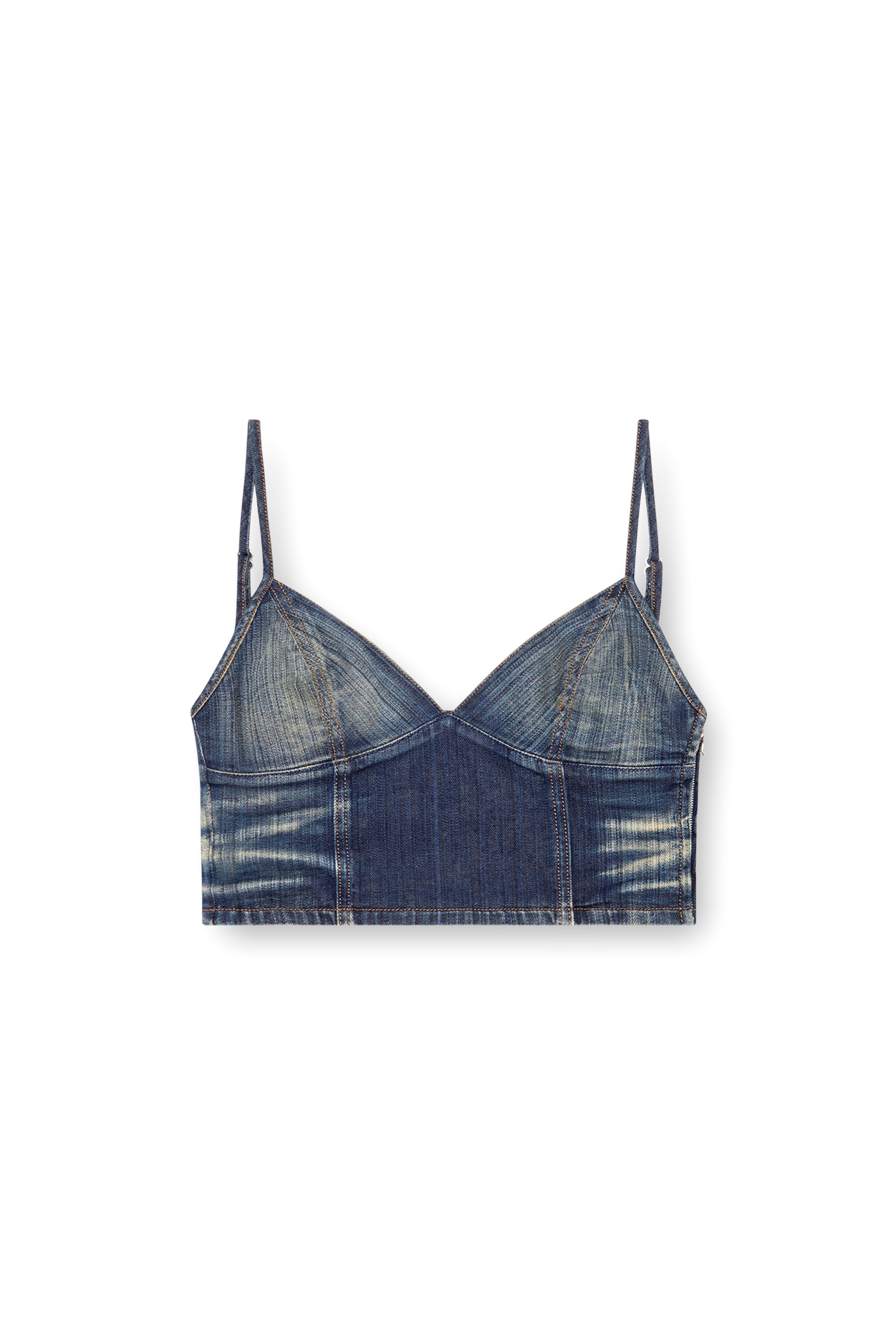 Diesel - DE-FULVY-TOP-D, Female's Cropped top in streaky denim in ダークブルー - 3