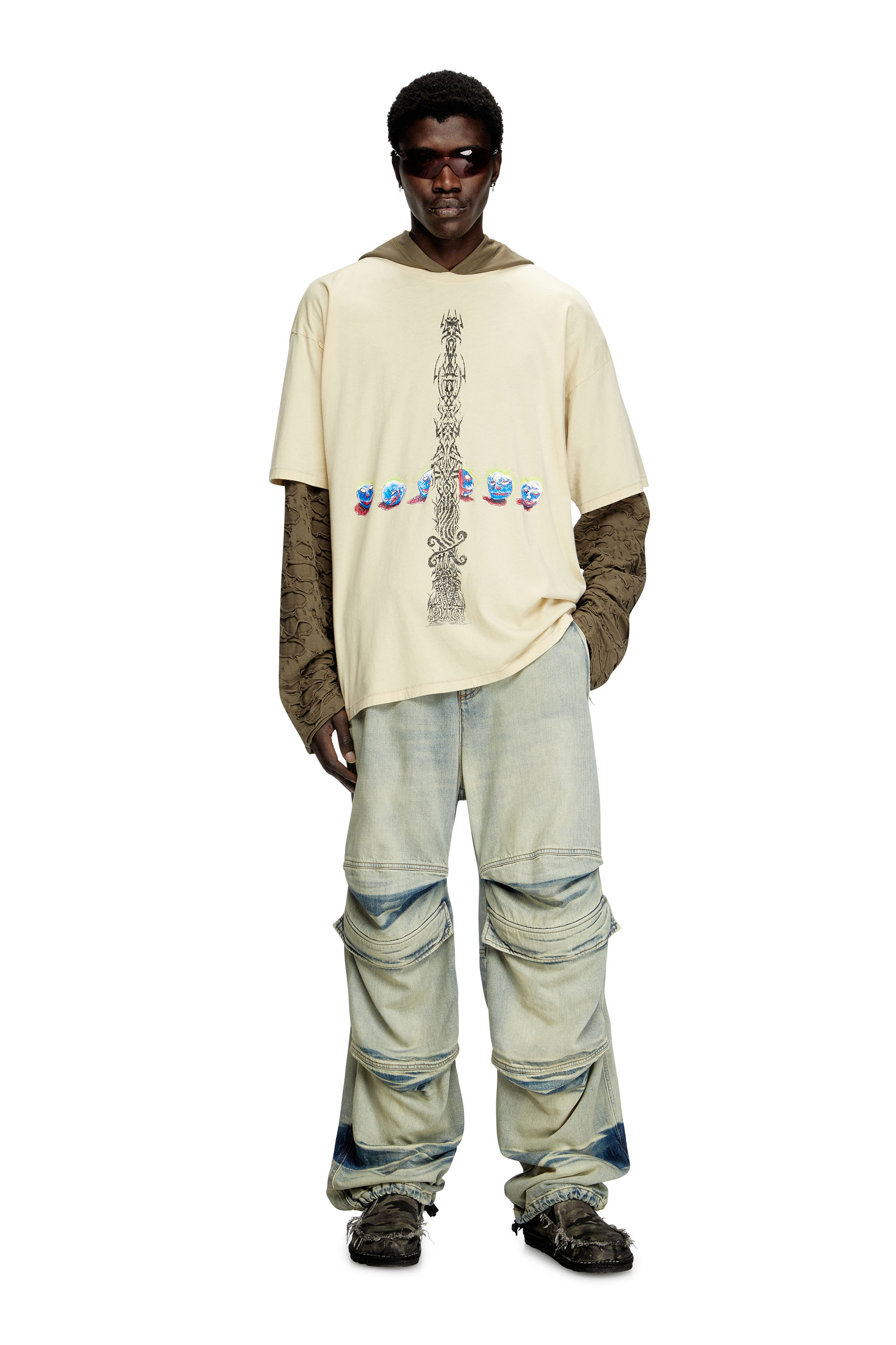 Diesel - T-BOXT-R4, Male's Acid-wash T-shirt with printed graphics in ホワイト - 2