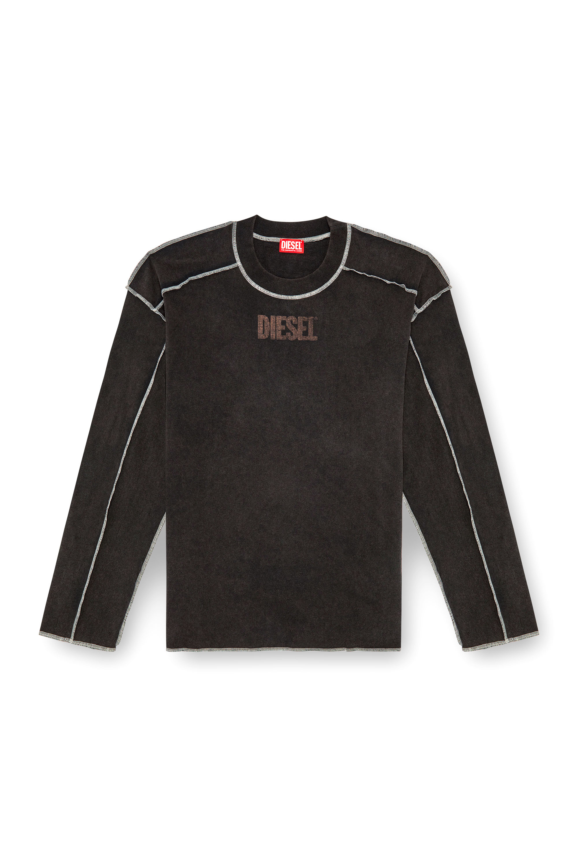 Diesel - T-CRAOR-LS, Male's Long-sleeve T-shirt with inside-out effect in ダークグレー - 2