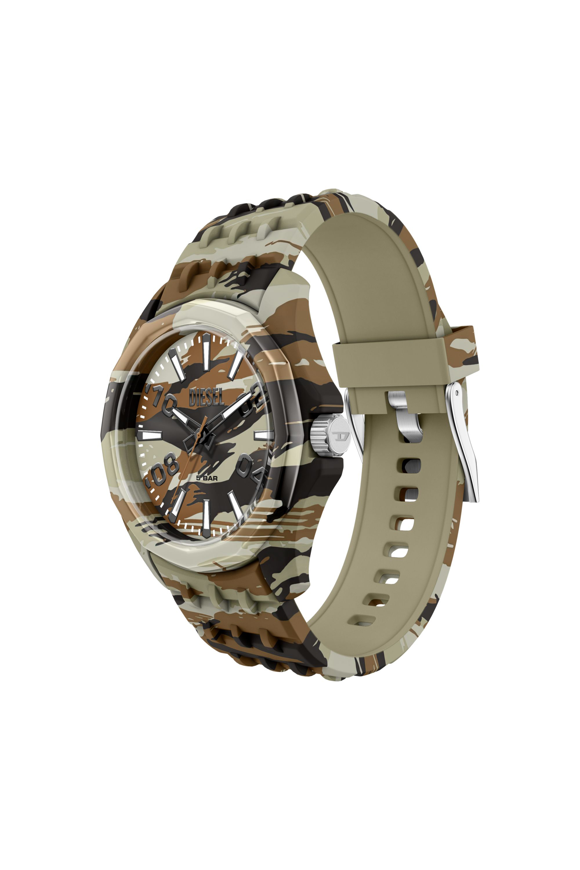 Diesel - DZ2242 WATCH, Male's Stinger camo silicone watch in ブラウン/グリーン - 4